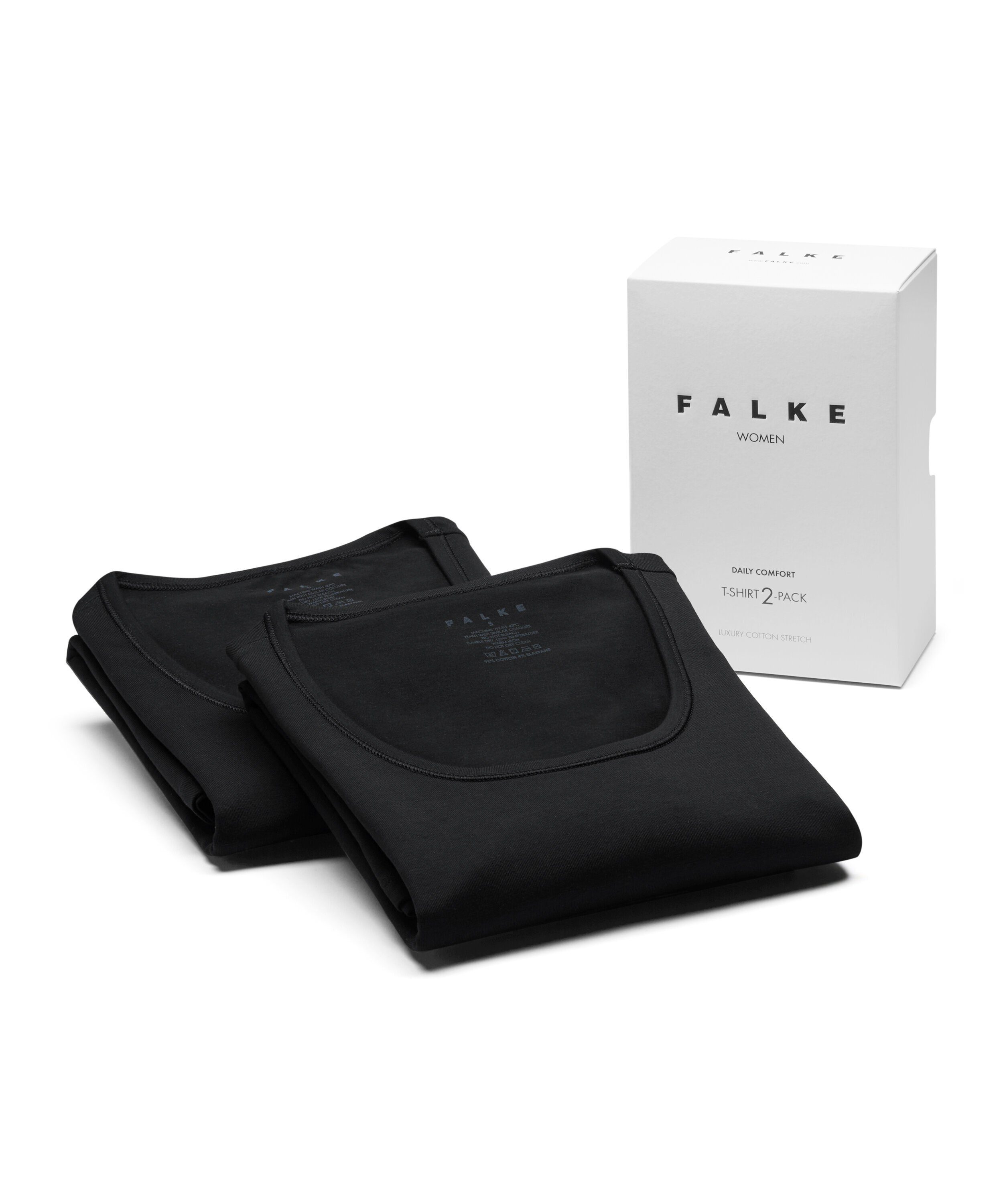 2-Pack (2-St) Unterziehshirt FALKE Softe Elasthan black (3000) Baumwolle mit