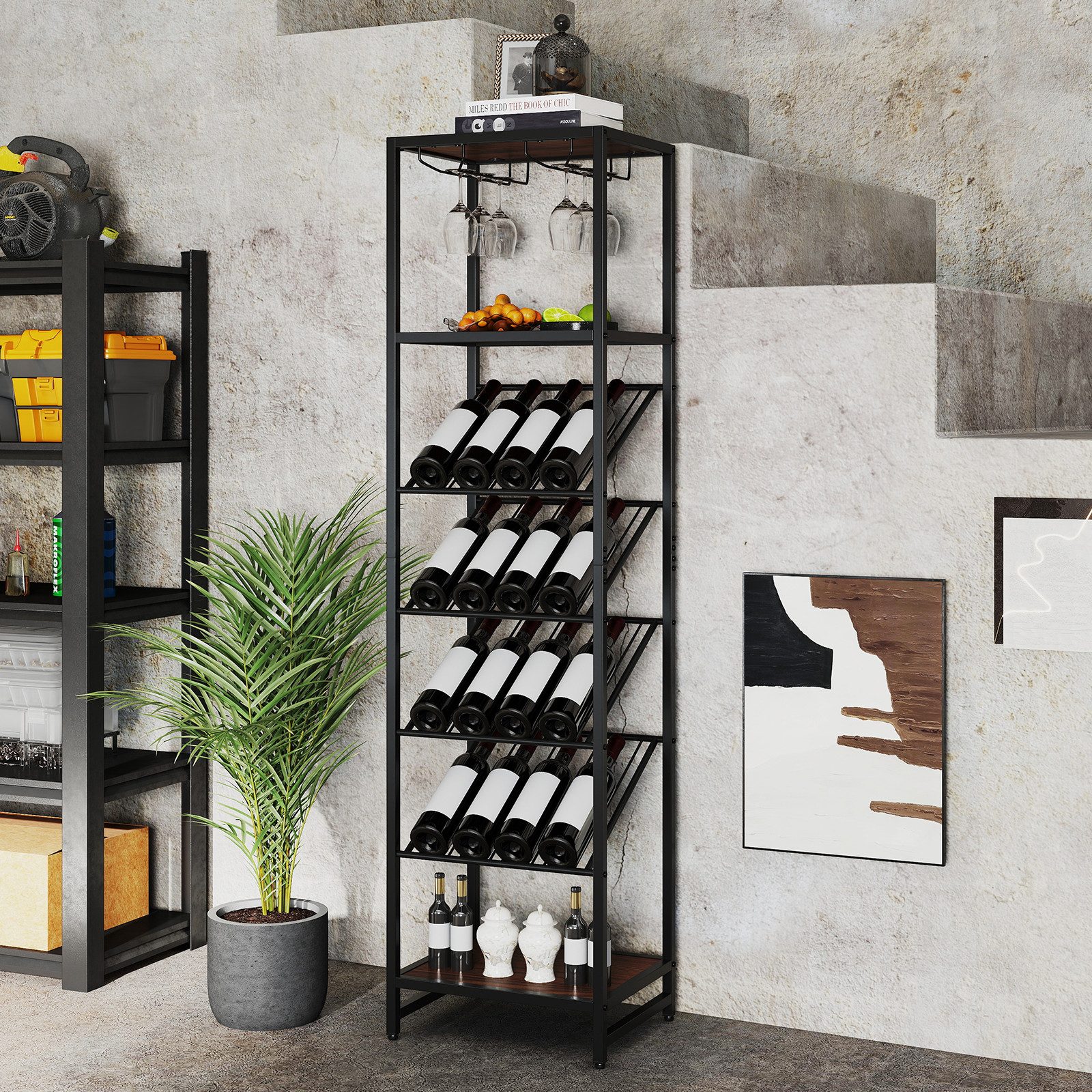 COSTWAY Weinregal, schmal, Weinständer für 16 Flaschen, 6 Gläser Metall günstig online kaufen