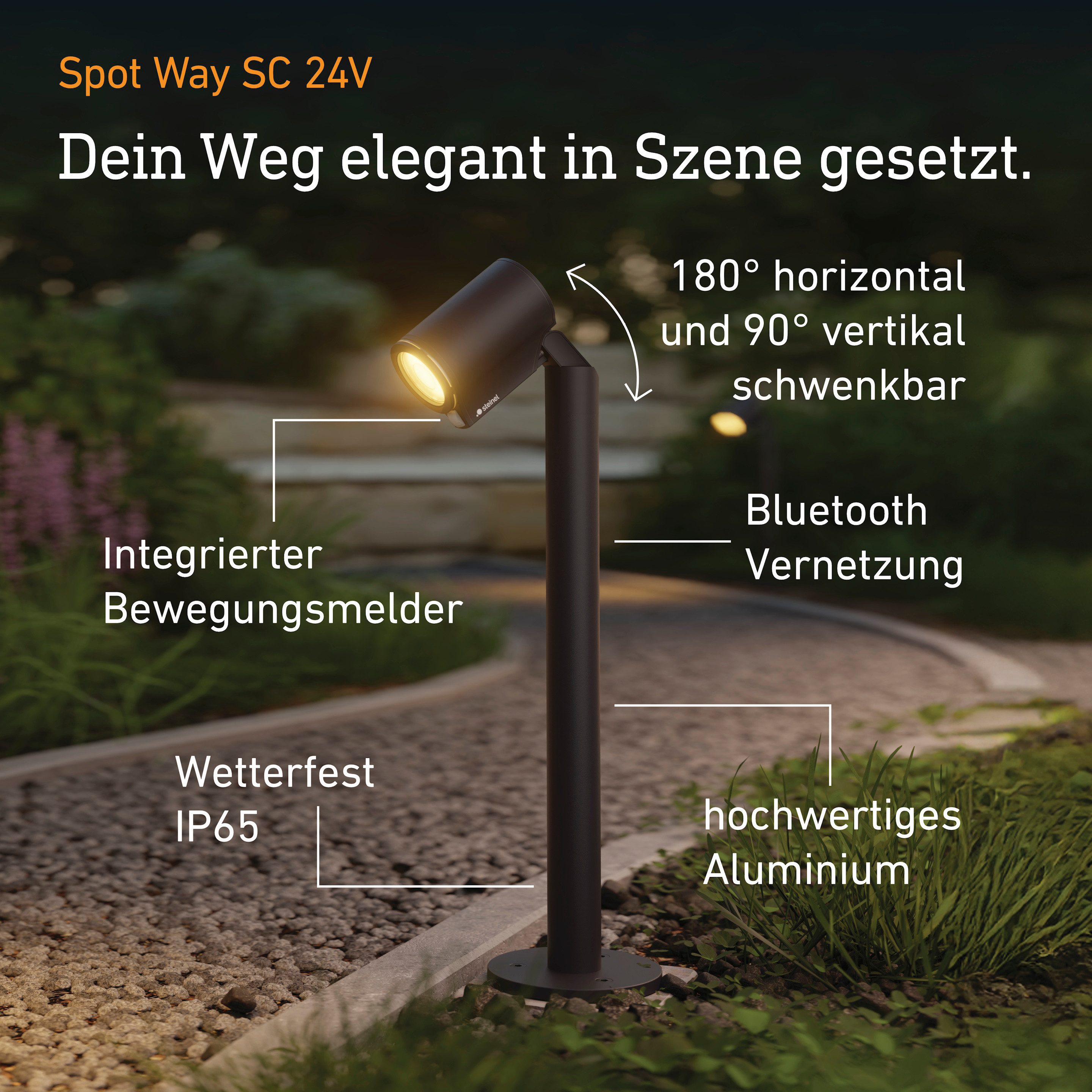 steinel LED Gartenstrahler Spot Way 24 V, mit Sensor & Bluetooth, LED fest integriert, Lichtfarbe wechselbar, dimmbar, Appsteuerung, Plug & Play
