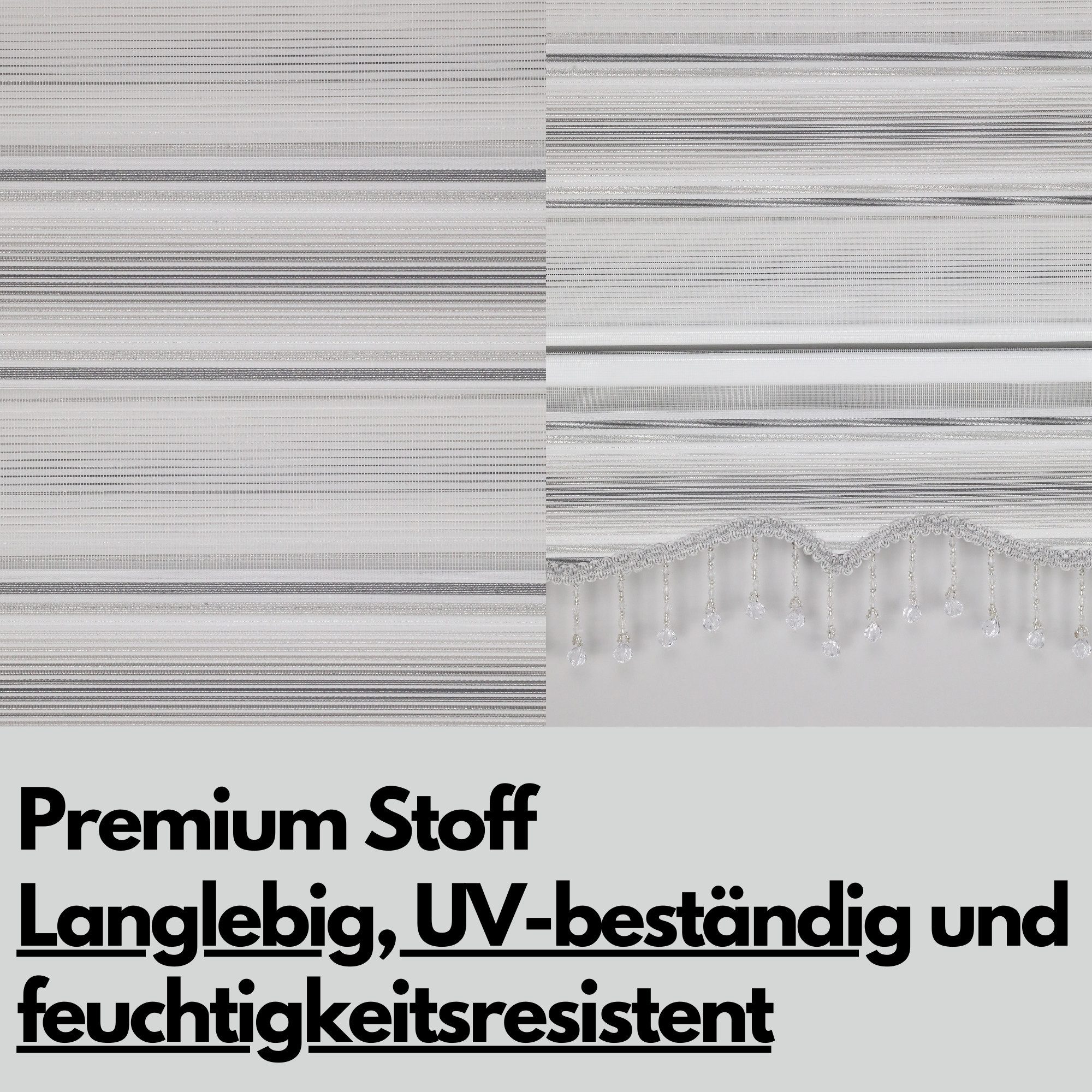 Doppelrollo Duorollo mit Kassette und Perlen in Weiß, Grau, Gold Höhe: 200 cm, Plisseeonline, blickdicht, Deckenmontage, Inkl. Montagezubehör Schrauben und Dübe – Bild 3 von 5