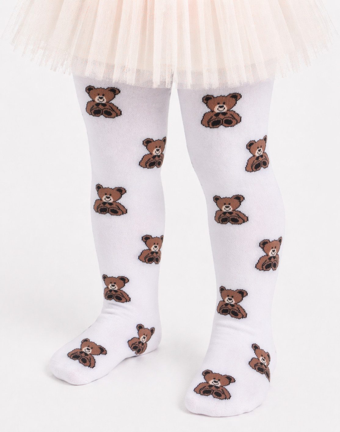 Martinex Strumpfhose Strumpfhosen für Babys und Kinder in Weiß gemustert mit Bärchen 92 98 weich, warm, elastisch mit Bärchen-Muster