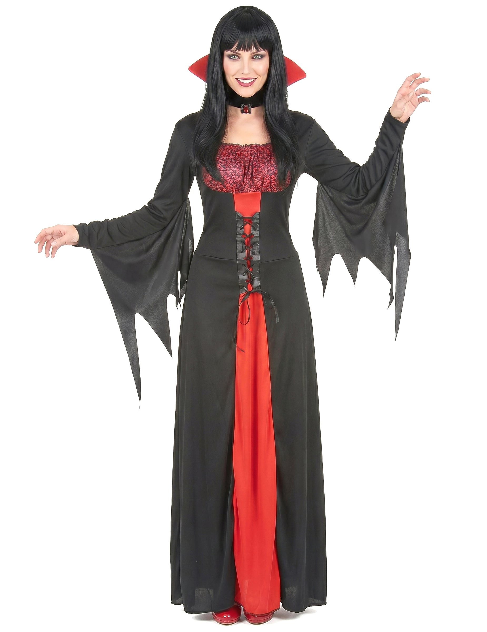 Kostüm Edle Vampirgräfin Halloween-Damenkostüm schwarz-rot