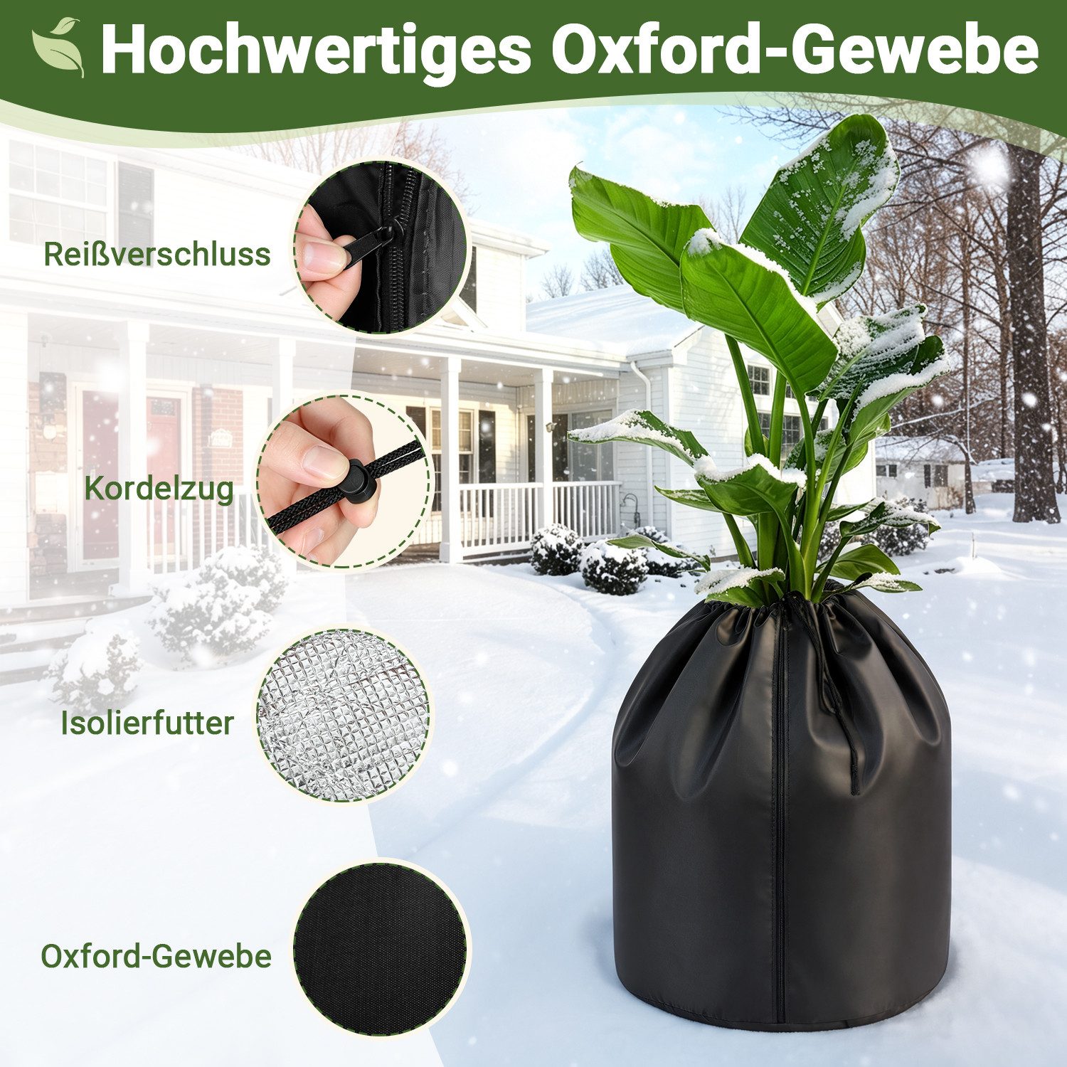 Clanmacy Winterschutzvlies 2er Winterschutz Pflanzen 50x45 cm Schwarz für Kübelpflanzen – Bild 4 von 5