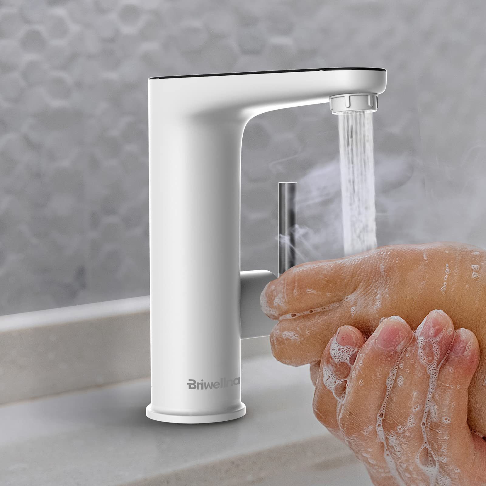 Oihpaw Durchlauferhitzer Wasserhahn mit Durchlauferhitzer,Weiß Waschtischarmatur Küche, 3000W Temperaturanzeige elektrischer Wasserhahn mit Durchlauferhitzer