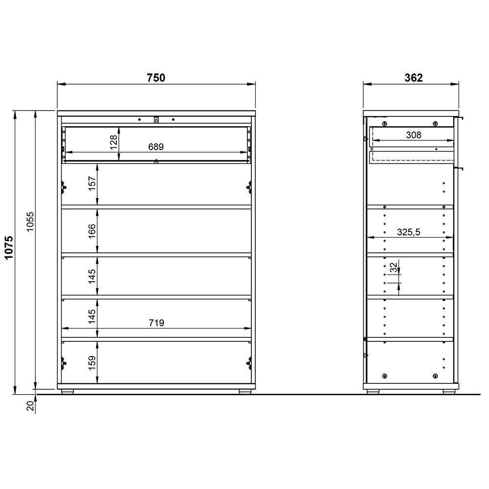 Lomadox Schuhschrank RABAT-01 Garderobe in Navarra Eiche Nb., B/H/T: ca. 75/108/37 cm