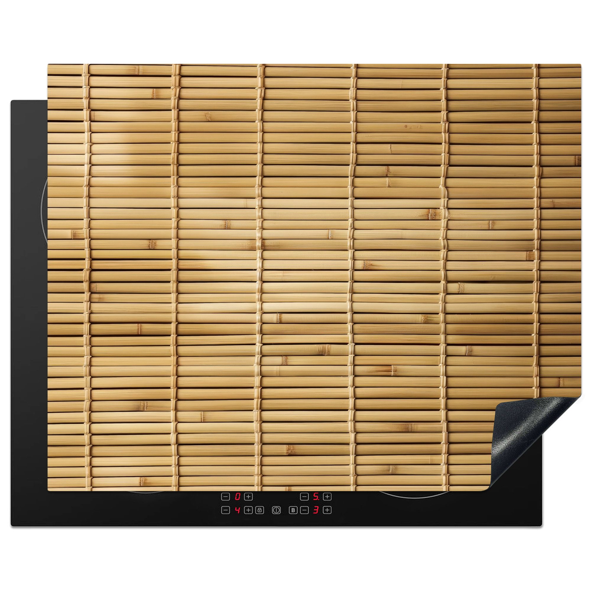 MuchoWow Herd-Abdeckplatte Braun - Holzmotiv - Bambus, Vinyl, (1 tlg), Abdeckung Induktionskochfeld Schutzmatte, Küche Deko, 65x52 cm