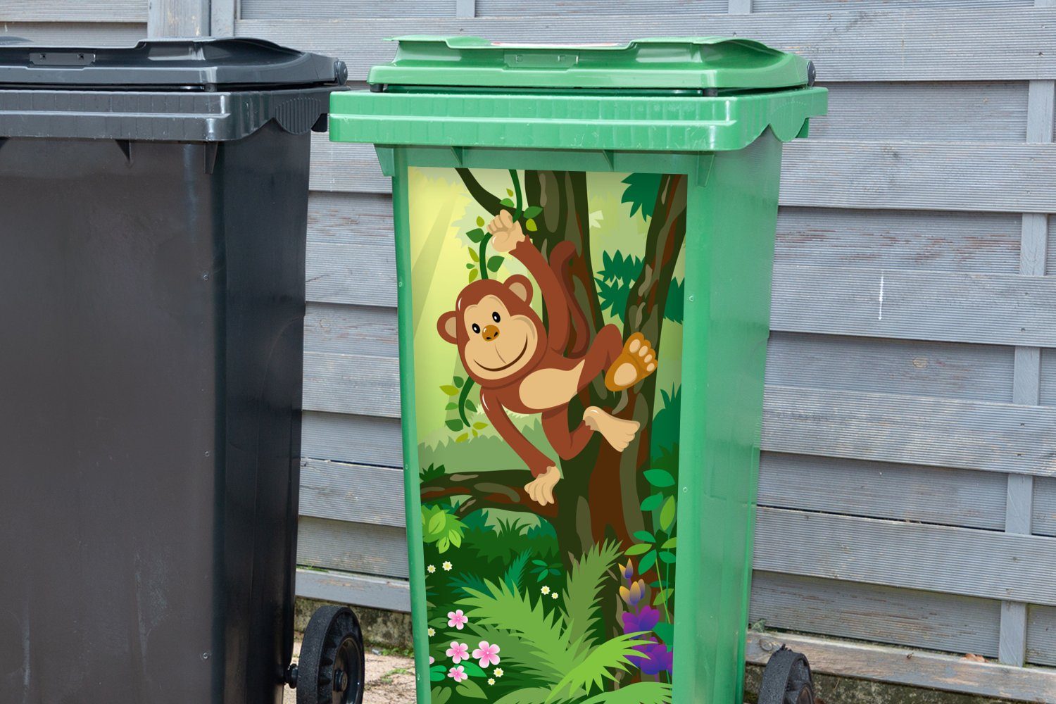 Sticker, - - Blumen Wandsticker Kinder St), Affe (1 Mädchen - Abfalbehälter Container, Jungen - Mülleimer-aufkleber, Mülltonne, Dschungel - MuchoWow