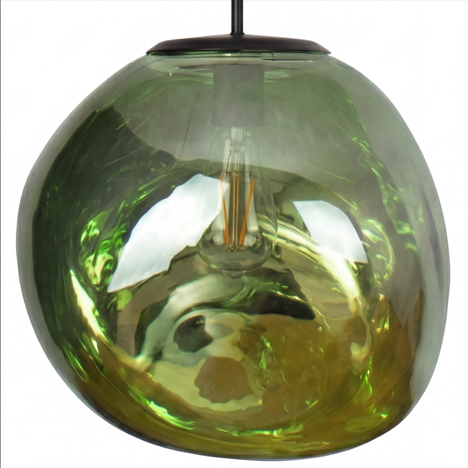 Licht-Erlebnisse Pendelleuchte CLONLINA, ohne Leuchtmittel, Glas Grün Metall Lava-Glas verspiegelt E27 Ø36 cm Esszimmer Wohnzimmer