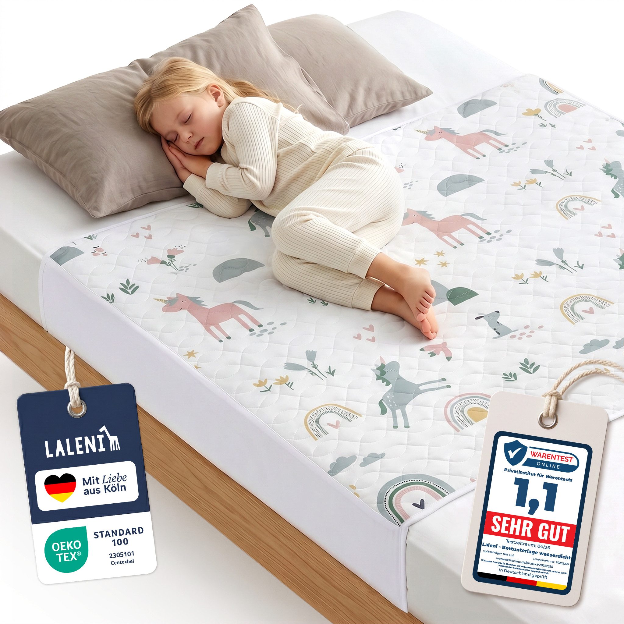 Matratzenauflage Bettunterlage wasserdicht Kinder, knisterfreie Matratzenauflage Laleni, mit rundum Gummizug oder seitliche Einstecklaschen