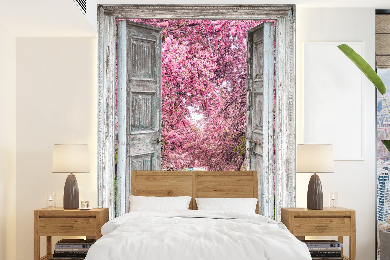 MuchoWow Fototapete Sakura - Transparent - Baum - Kirschblüte, Matt, bedruckt, (4 St), Montagefertig Vinyl Tapete für Wohnzimmer, Wandtapete
