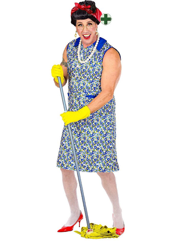 Karneval-Klamotten Kostüm Junggesellenabschied Hausfrau Herren Kopftuch JGA, Alte Oma Schürze Zimmermädchen Erwachsene Herren Karnevalskostüm