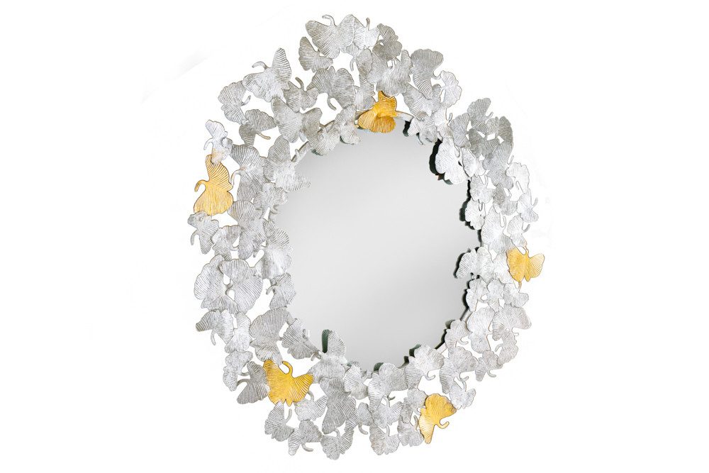 riess-ambiente Wandspiegel GINKGO LEAFS XL 90cm gold / silber (1-St), Wohnzimmer · Metall · rund · Dekoration · mit Rahmen · Handmade