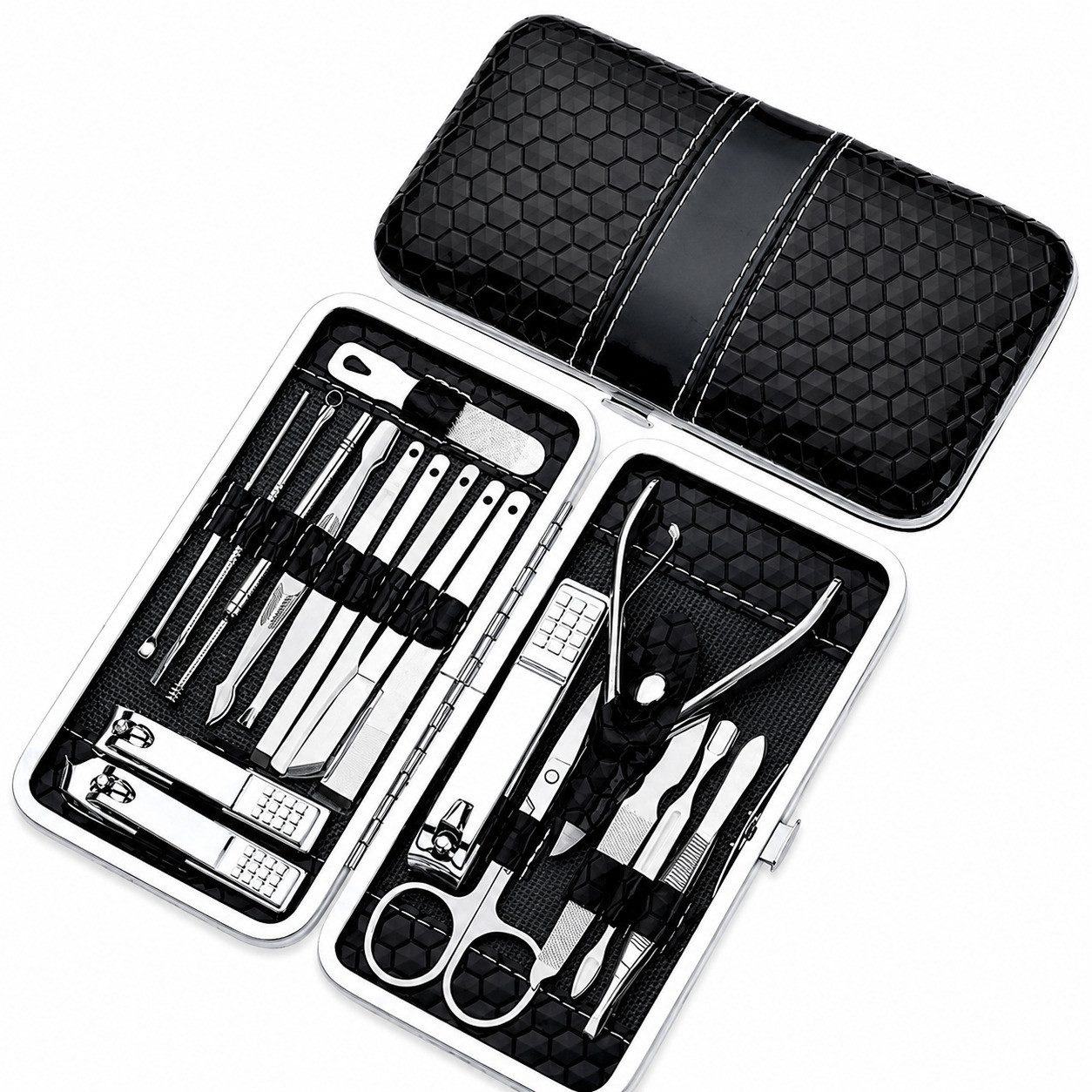 COOL-i ® Nagelknipser-Set 18 teiliges Maniküre Set aus Edelstahl mit PU Etui, Nagelpflege Set für Hände, Füße & Gesicht, Reiseetui