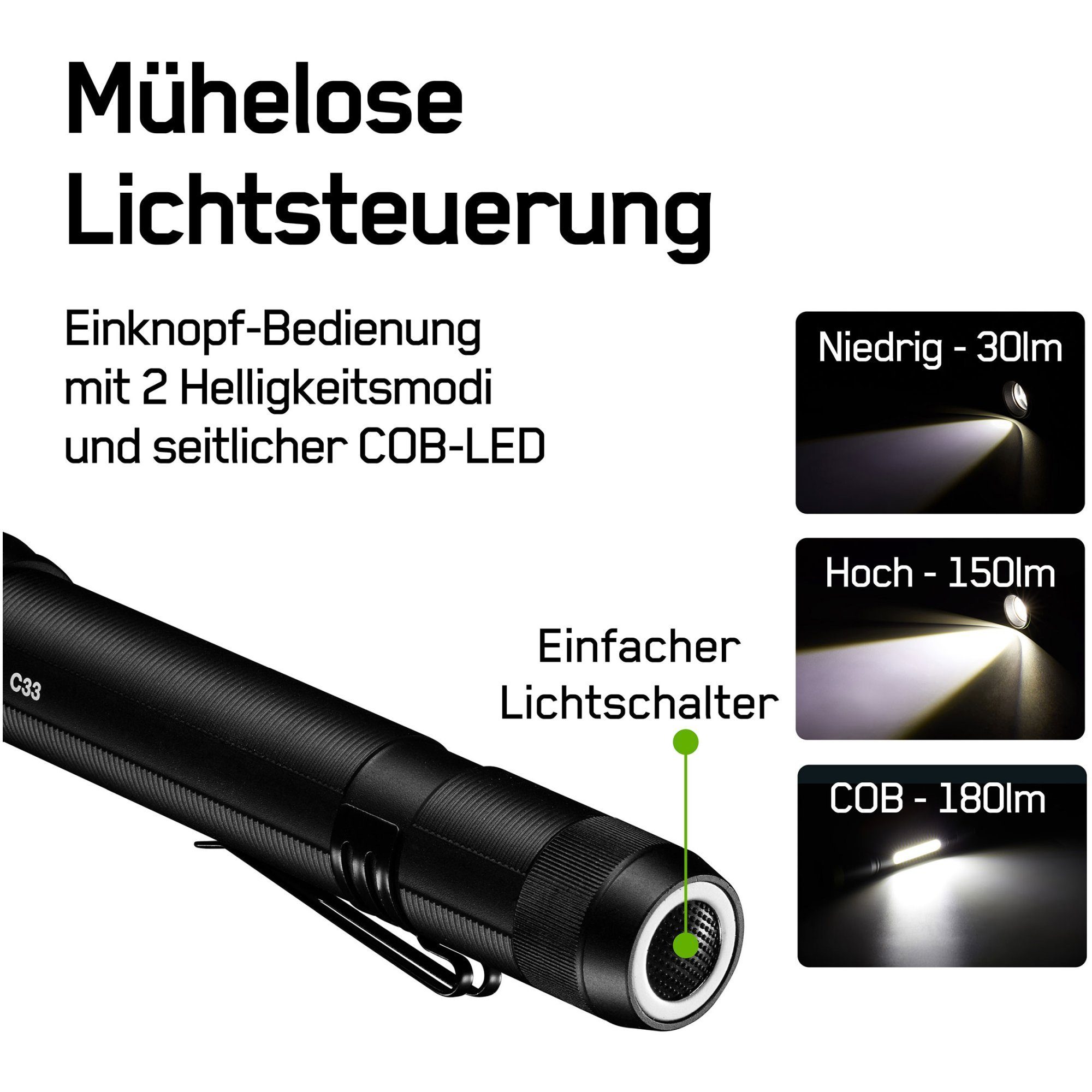 GP Mignon LED Lumen 150 Batteries C33 inklusive Taschenlampe Batterien 1,5V 2x AA GP Taschenlampe