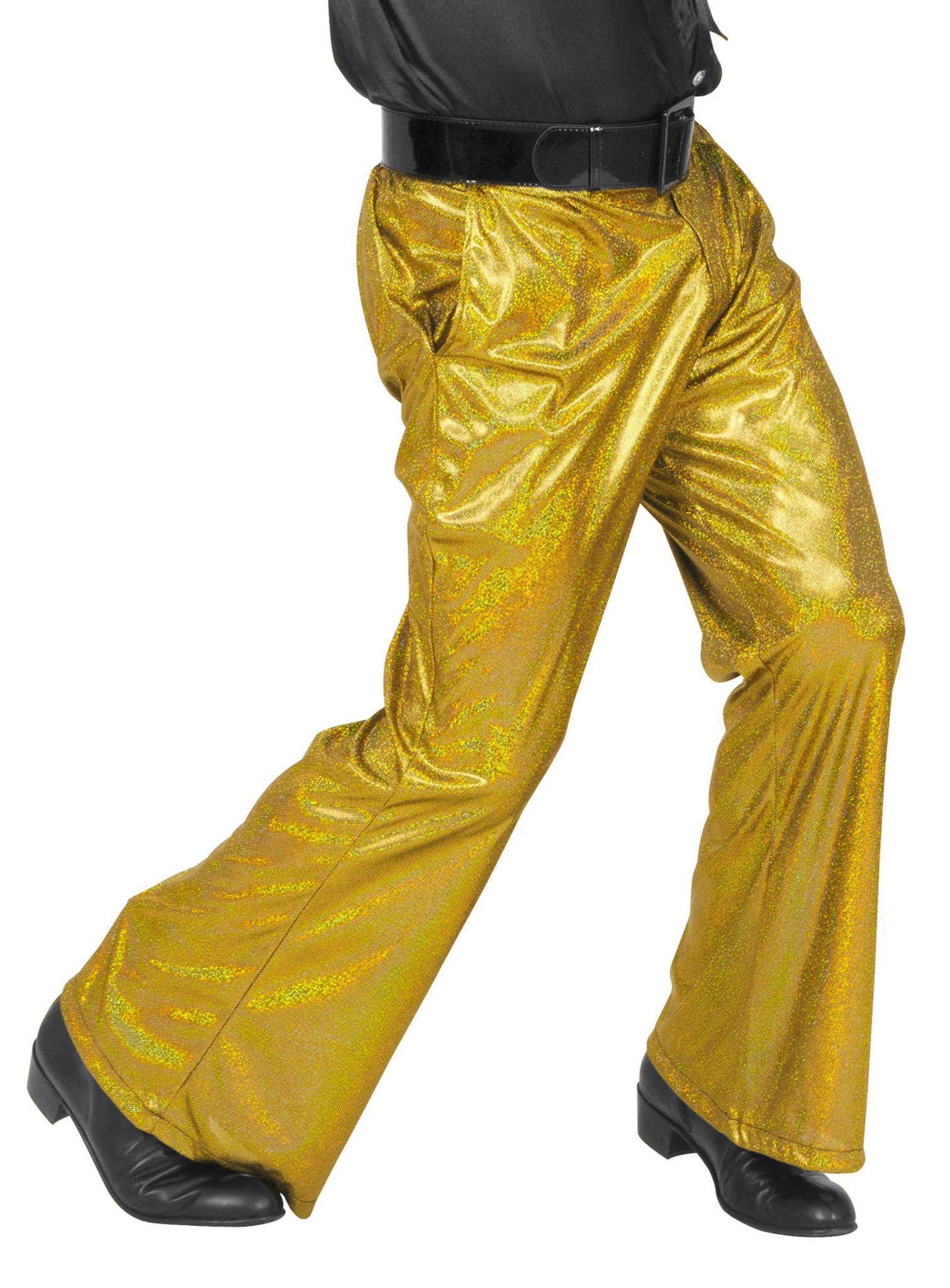 Widdmann Kostüm Disco Glitzer Herrenhose gold, Für die 70er Jahre Disco und Mottopartys: Schlaghose für Männer mit