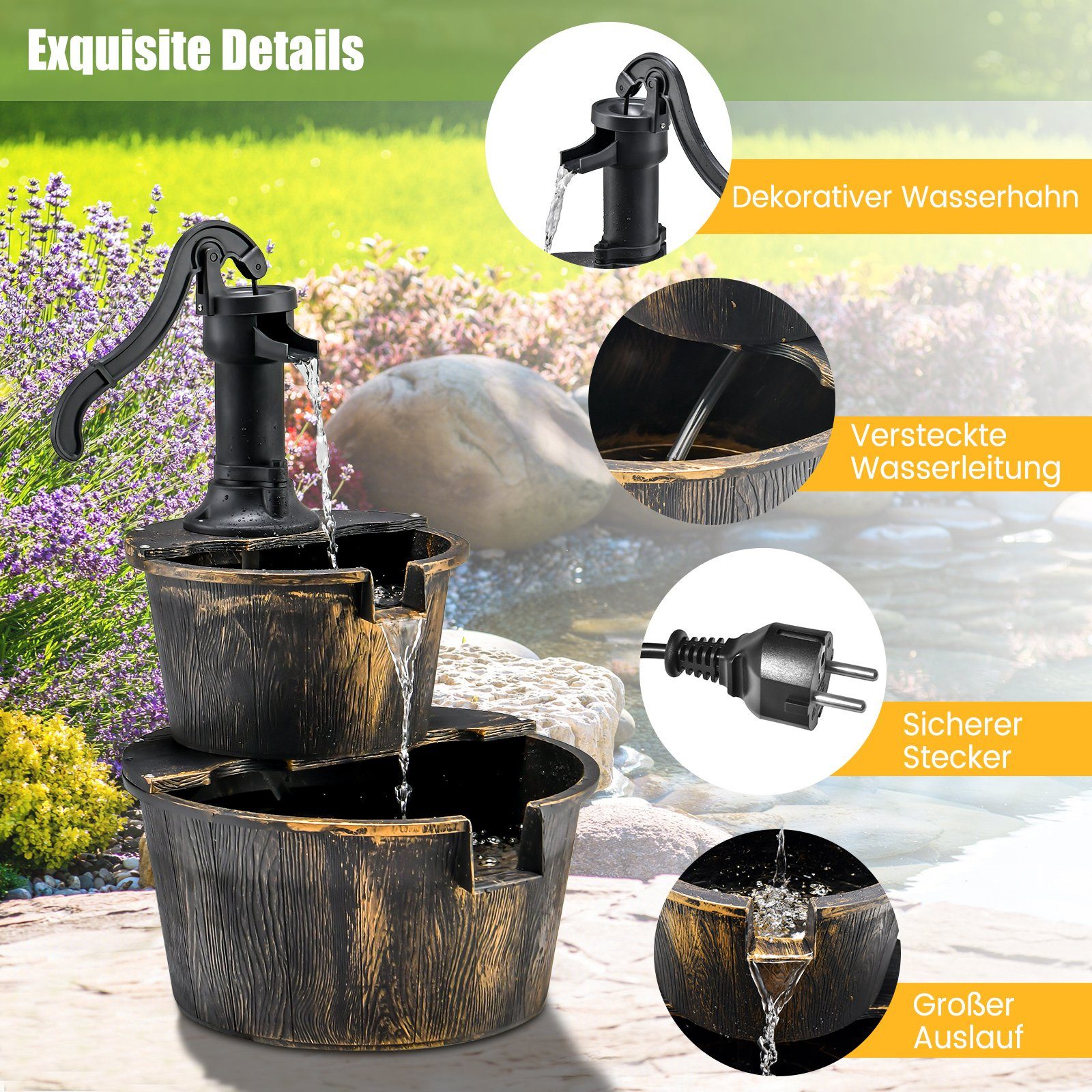 COSTWAY garden fountain, water basin WxL: 41.00x45.50 cm, with water pump