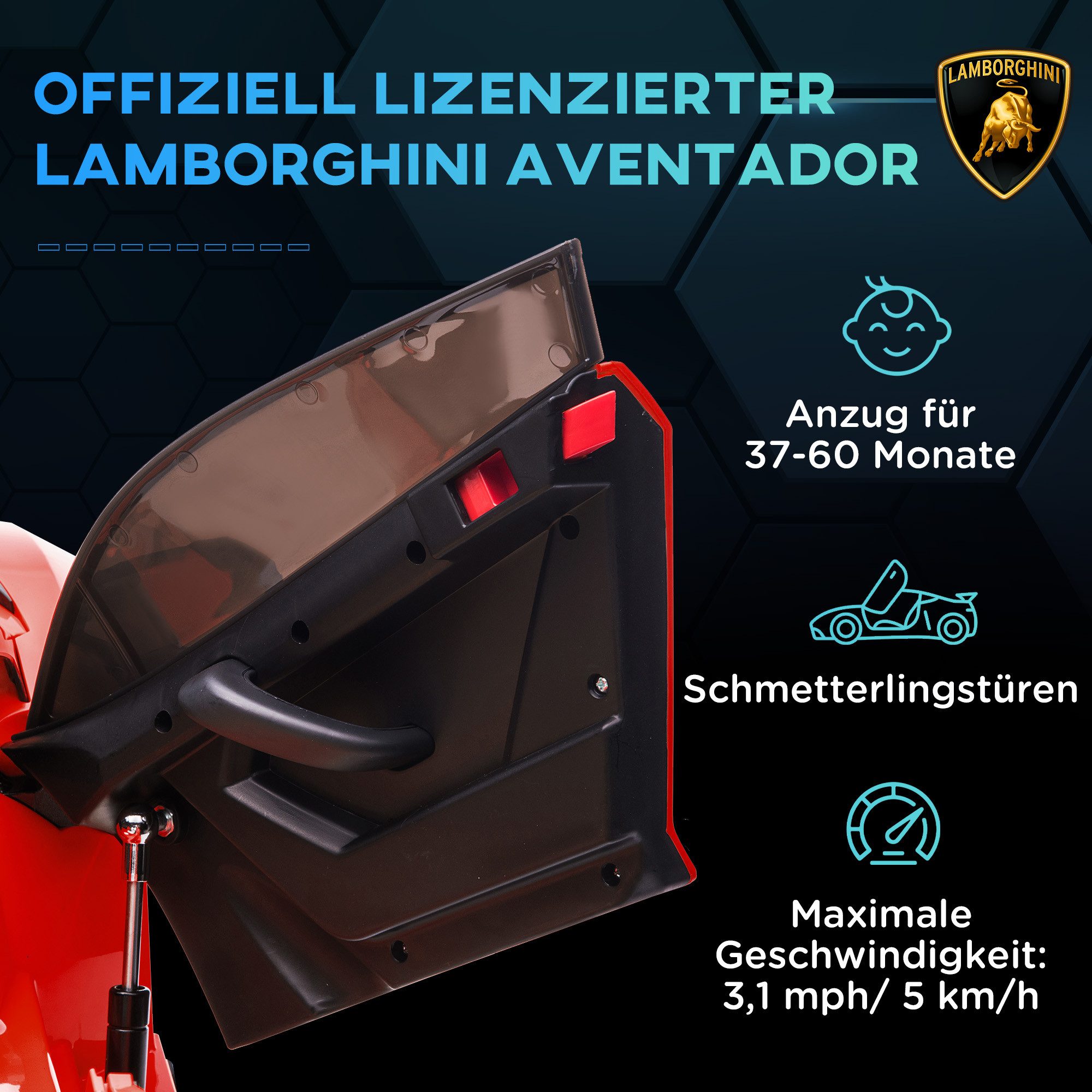 HOMCOM Elektro-Kinderauto 12V Kinderauto mit 2,4G Fernbedienung, 2 Motor, Elektrofahrzeug, Belastbarkeit 30 kg, (1-tlg), für 3-5 Jahre Kinder, 3-5 km,h, Rot – Bild 4 von 5