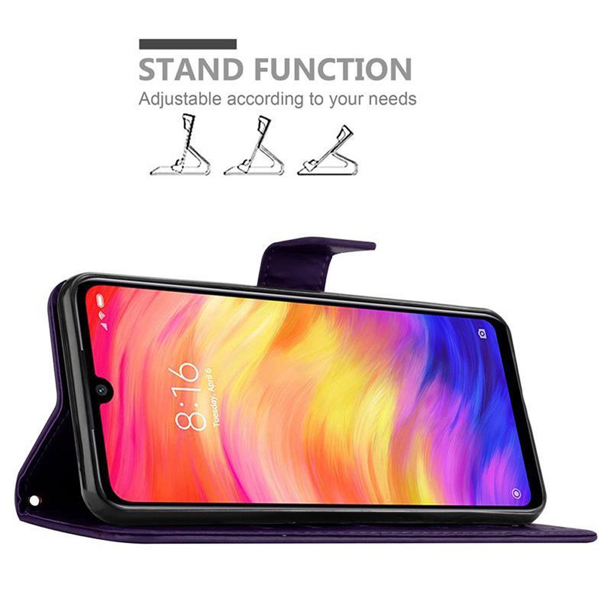 Cadorabo Handyhülle für Xiaomi RedMi NOTE 7 Hülle Xiaomi RedMi NOTE 7, Hülle Schutzhülle Blumen Flower mit Standfunktion Kartenfach Magnet