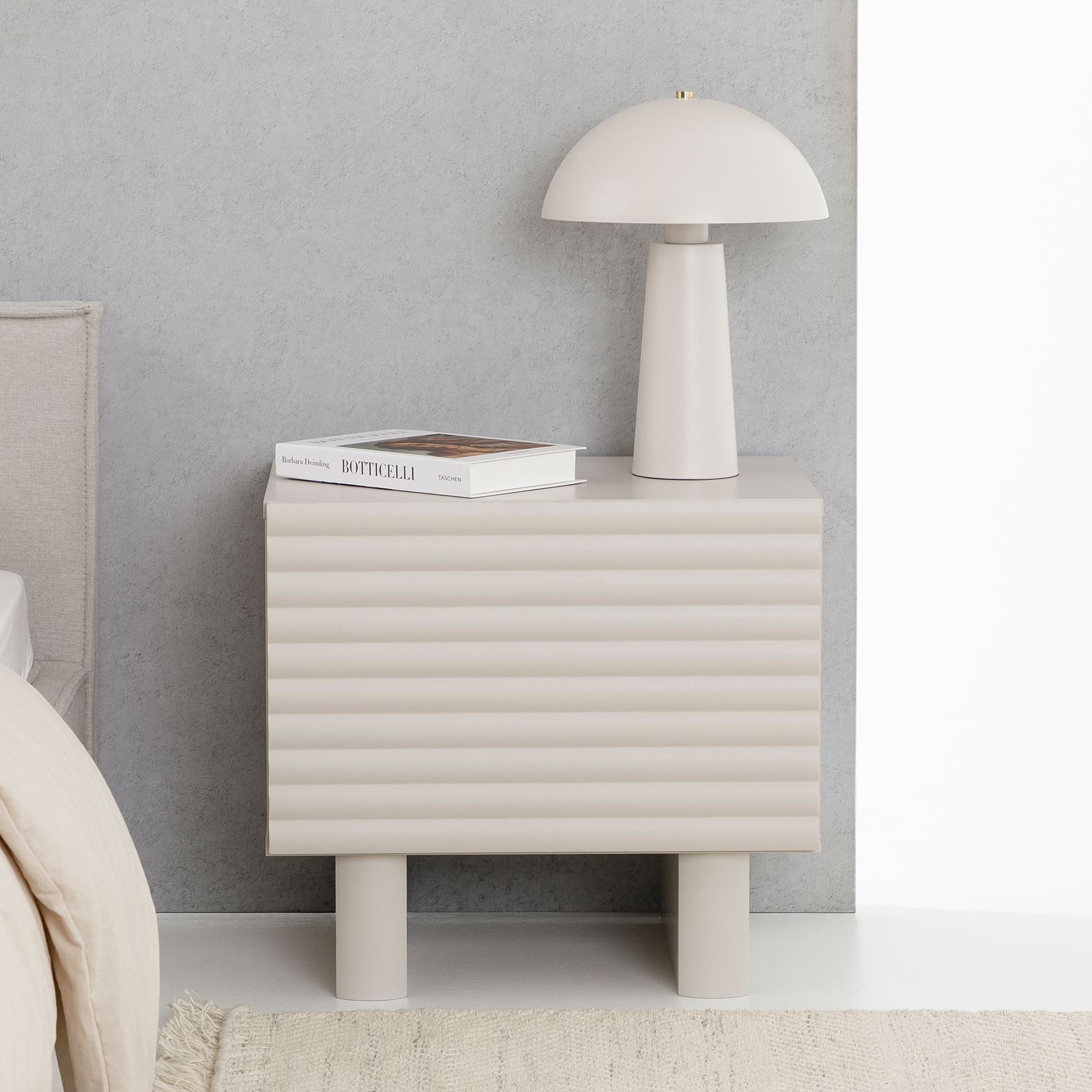 IDIMEX Nachtkommode TURKU, Nachtkommode mit Klappe aus Spanplatte in Lamellenoptik Kaschmir