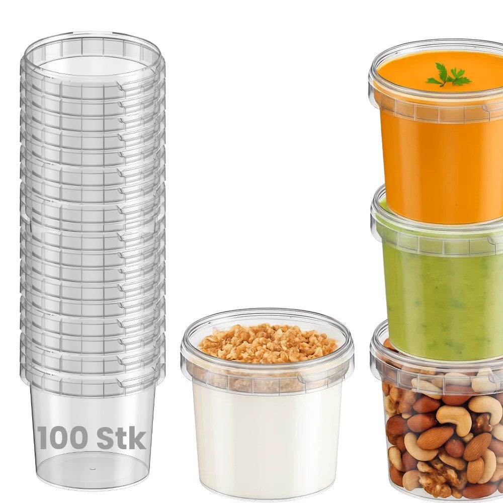 mikken Frischhaltedose 365 ml mit Deckel Plastikdose Lebensmittelbox Feinkostbecher, (Spar-Set, 100-tlg., 10-100er Set), sicher für kalte und heiße Inhalte bis 95 °C