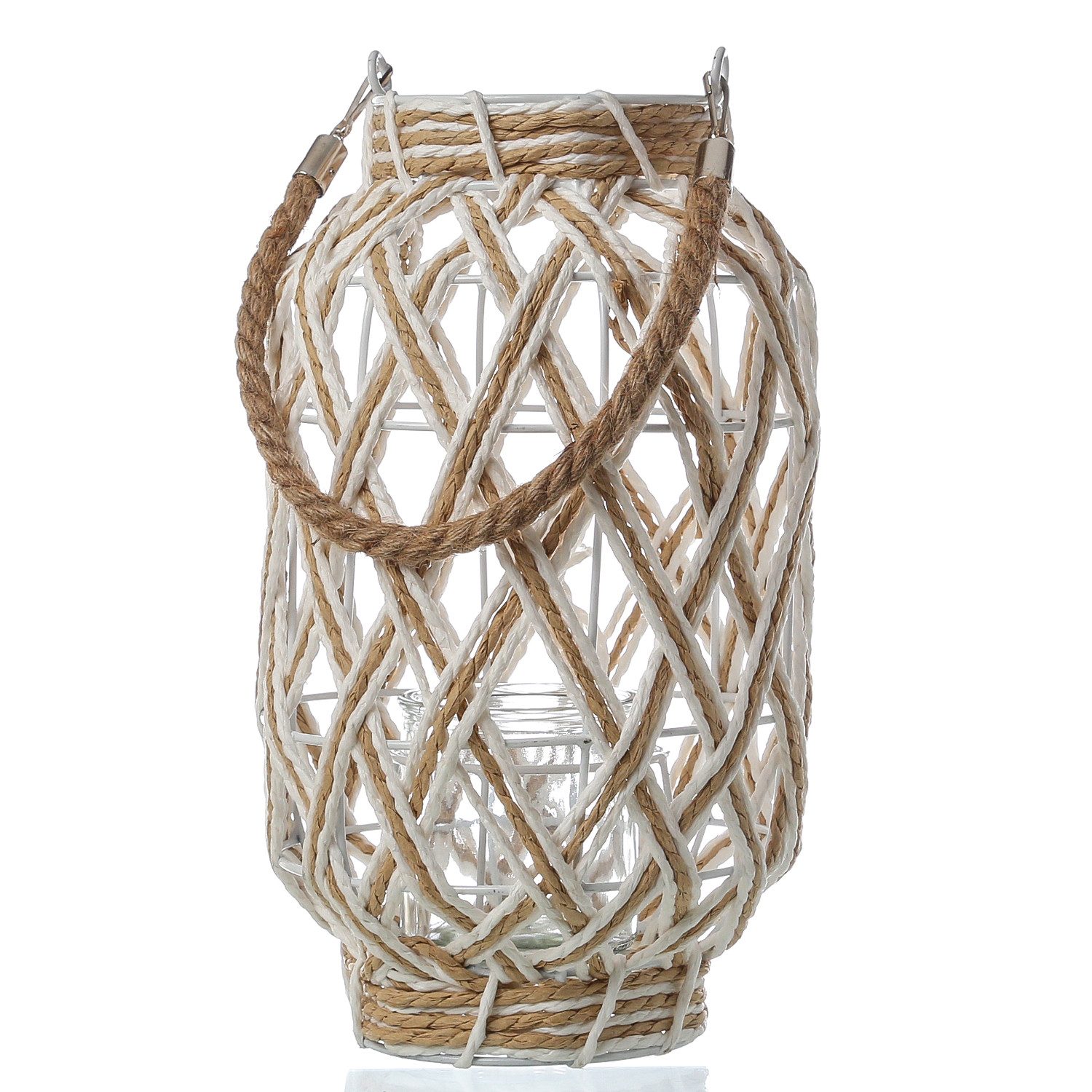 MARELIDA Windlicht Laterne mit Glaseinsatz Juteiseil maritime Dekoration 30cm weiß natur (1 St)