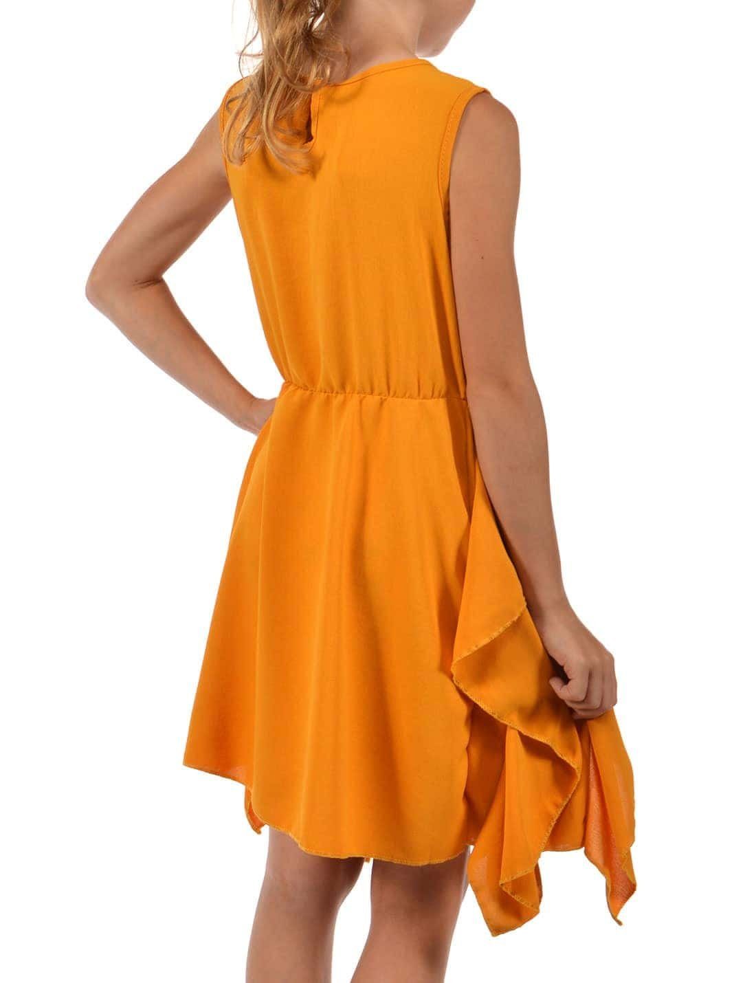 KMISSO Sommerkleid Mädchen Kleid breite am tragen Volants (1-tlg) und Rock Gold zu Träger bequem