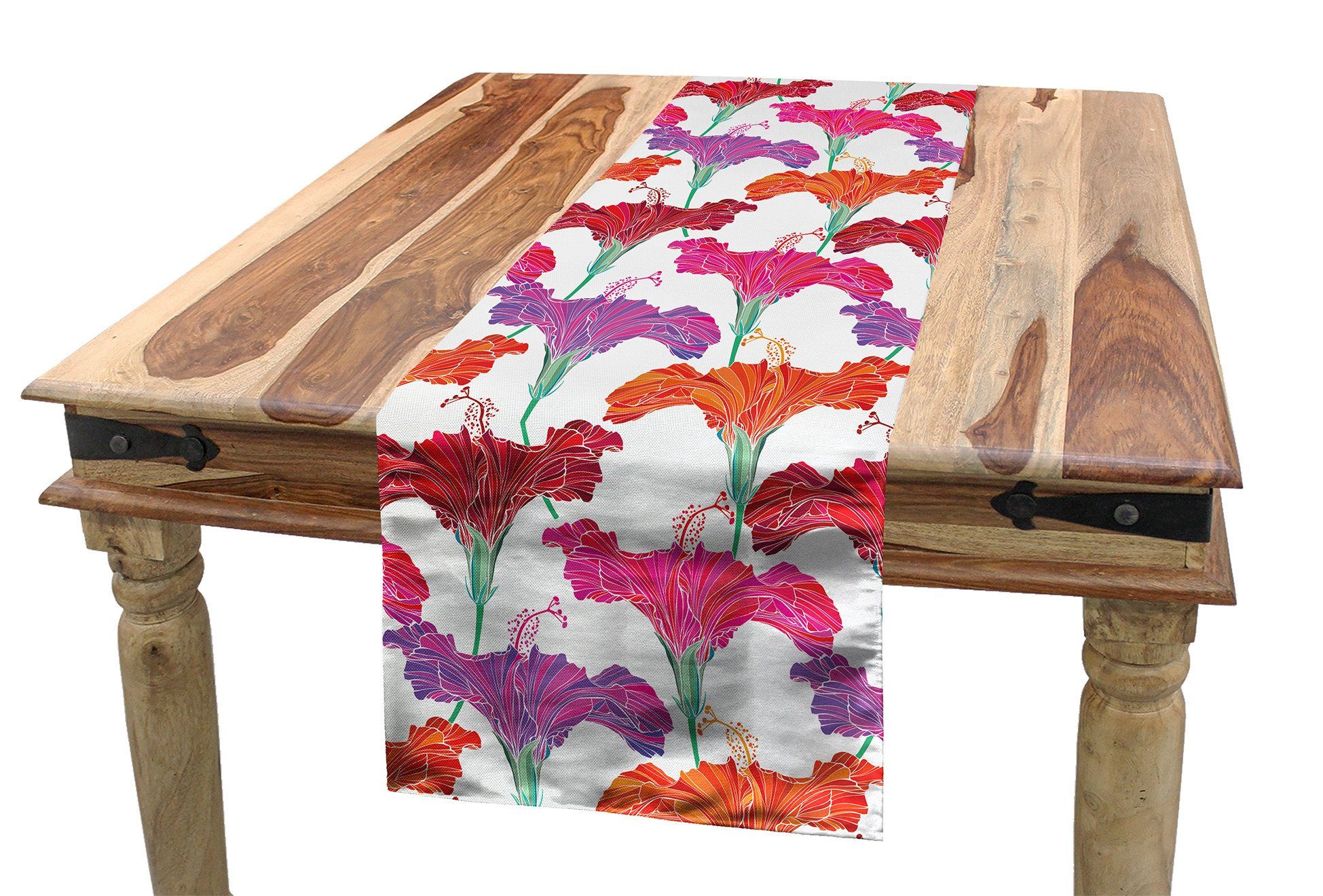 Hibiskus Blumenblätter Tischläufer, Rechteckiger Entwurf Dekorativer Abakuhaus Esszimmer Küche Tischläufer Romantische