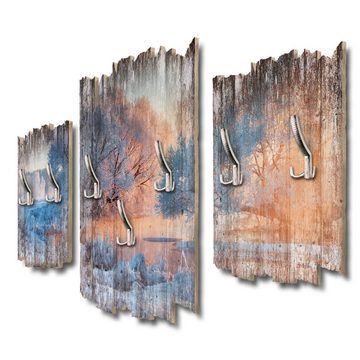Kreative Feder Wandgarderobe Winterwunderland, Dreiteilige Wandgarderobe aus Holz