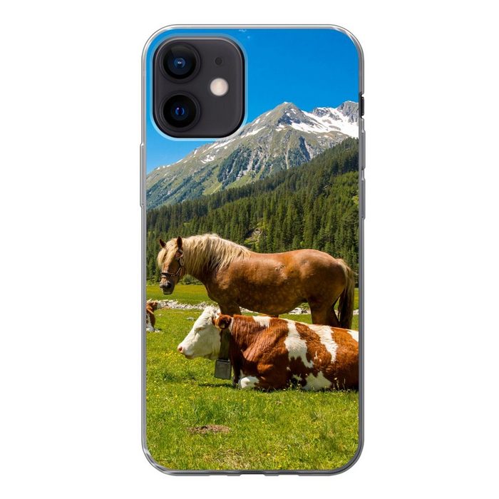 MuchoWow Handyhülle Kühe - Pferde - Alpen Handyhülle Apple iPhone 12 Smartphone-Bumper Print Handy