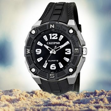 CALYPSO WATCHES Quarzuhr Calypso Herren Uhr K5634/1 Kunststoffband, Herren Armbanduhr rund, Kautschukarmband schwarz, Outdoor