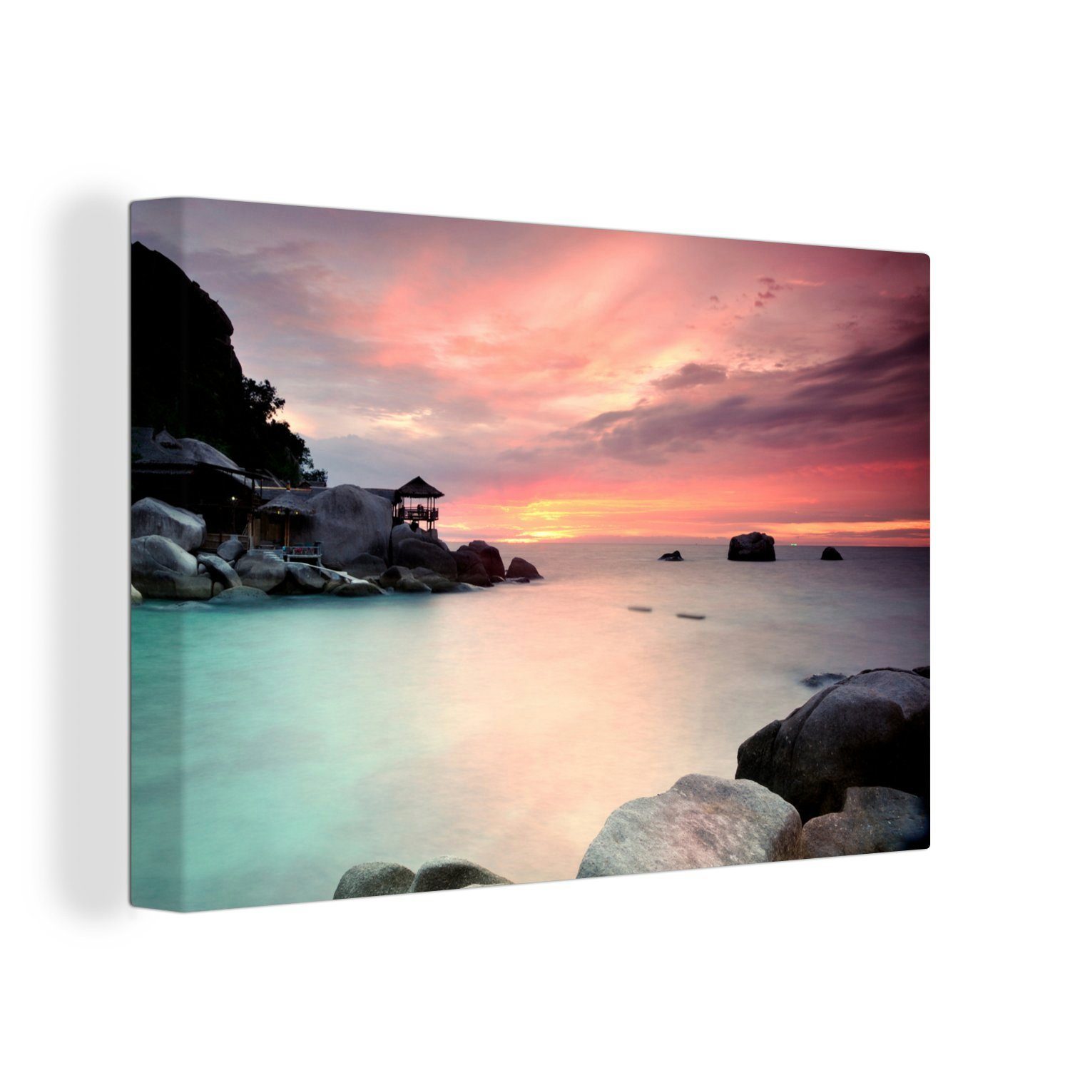 OneMillionCanvasses® Leinwandbild Sonnenuntergang hinter den Felsen von Ko Tao in Thailand, (1 St), Wandbild Leinwandbilder, Aufhängefertig, Wanddeko, 30x20 cm