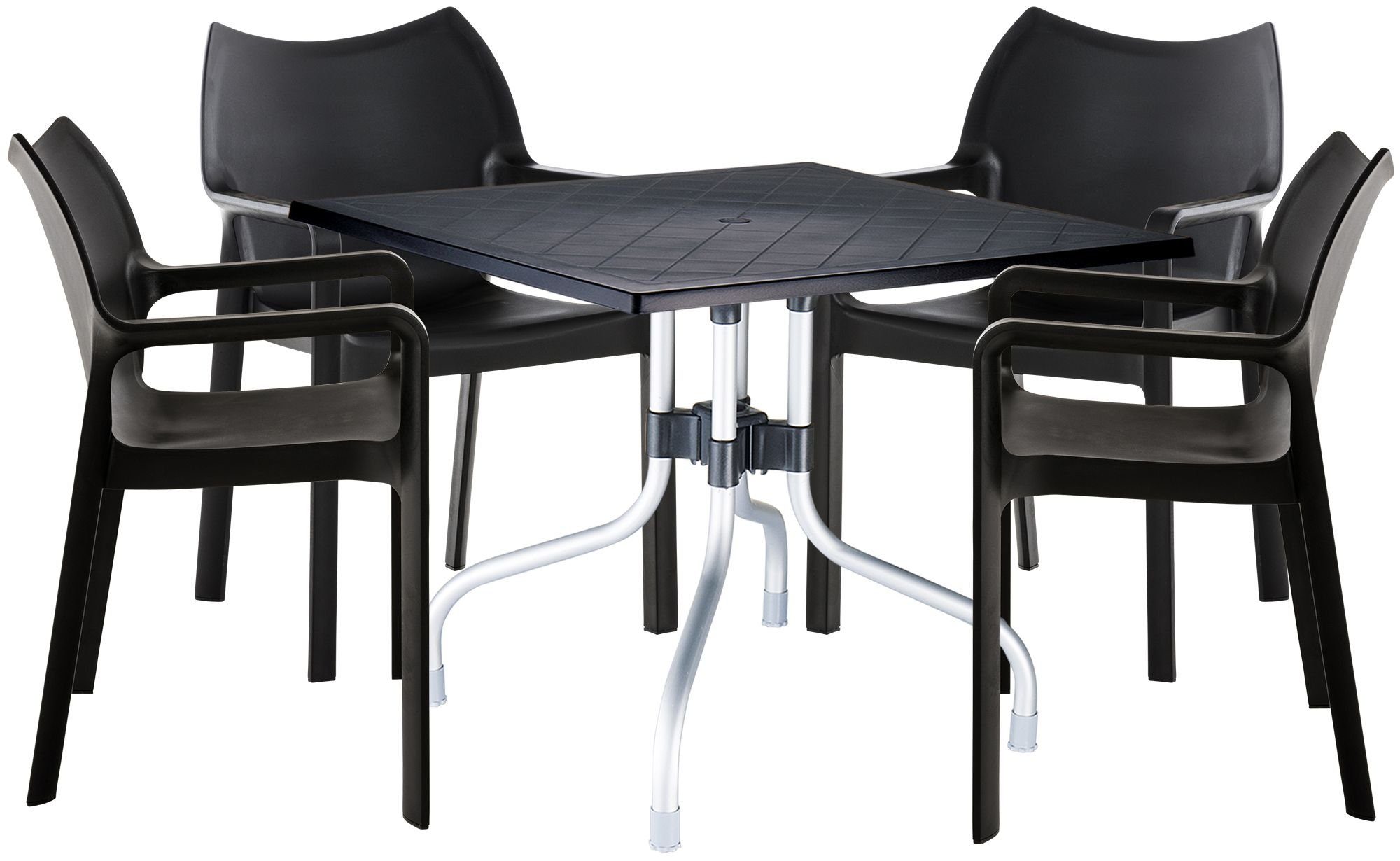 CLP Essgruppe aus Civa, 4 1 Kunststoff Tisch Stühle und
