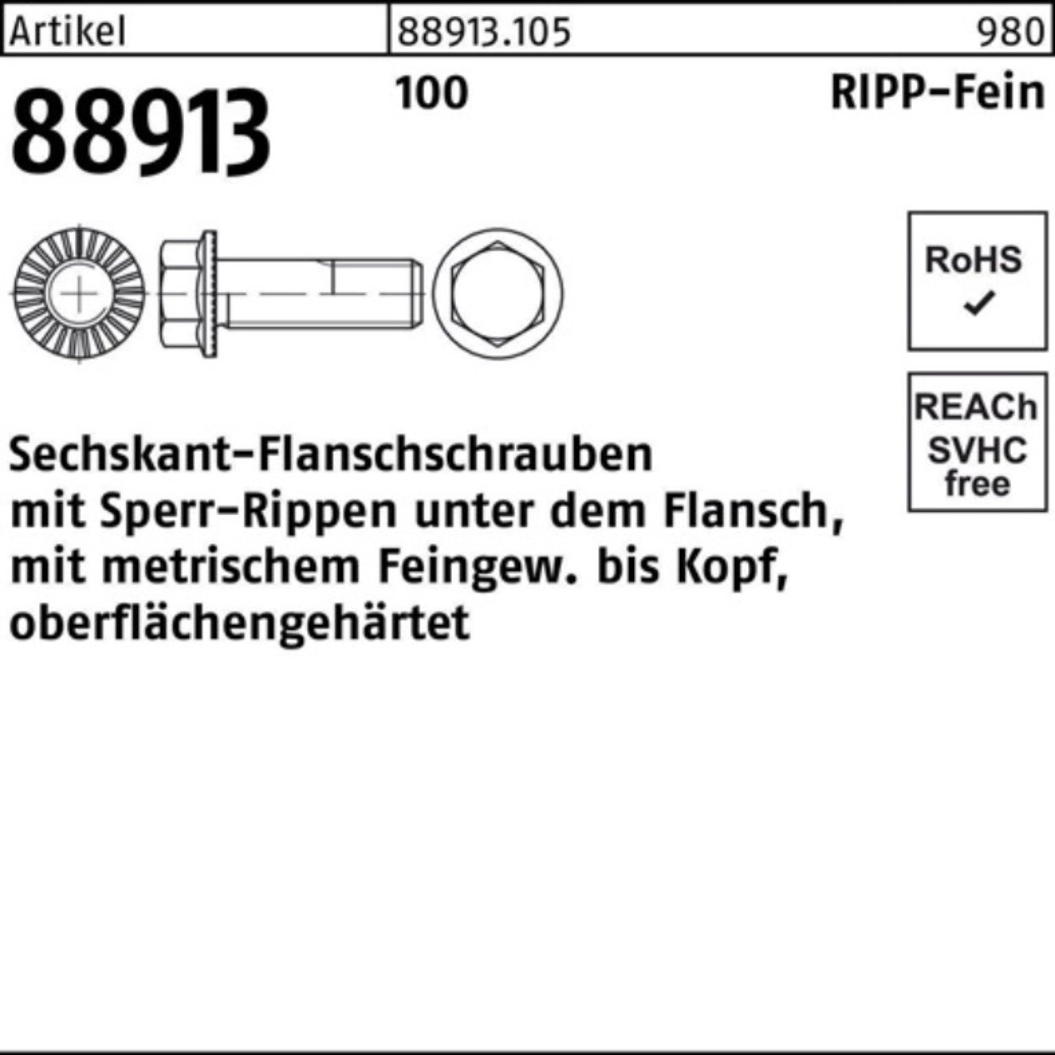 Reyher Schraube 100er Pack Sechskantflanschschraube R 88913 Sperr-Ripp VG M14x 1,5x 55