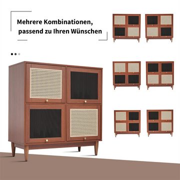 XDeer Sideboard Hochwertiger nussbaumfarbener Aufbewahrungsschrank (93 cm), Transparente Acryltüren Sideboard Quadratschrank Esszimmerschrank
