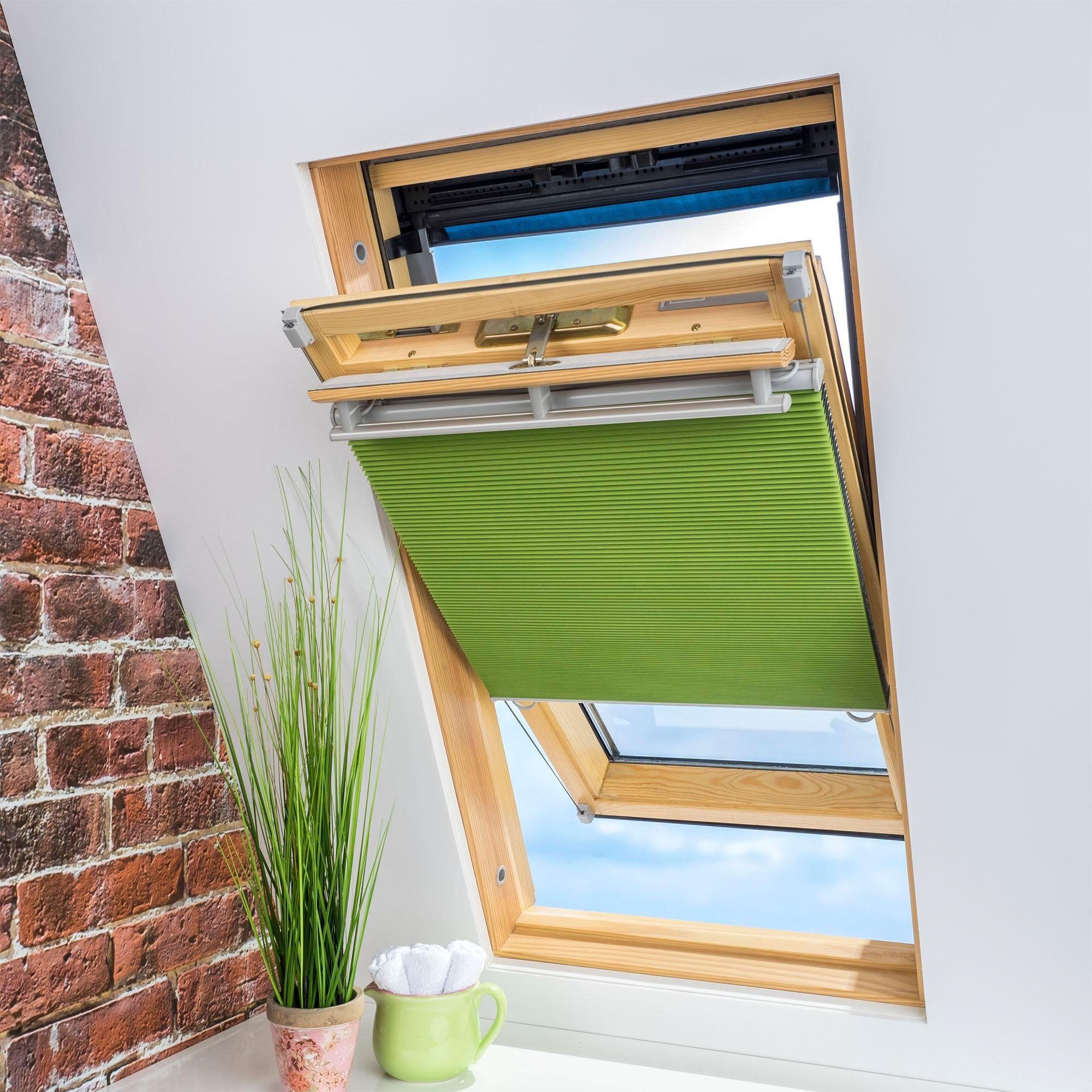 Dachfensterplissee Universal Dachfenster-Plissee, verspannt, ohne grün Bohren, Klemmfix, verdunkelnd, Liedeco, Fixmaß