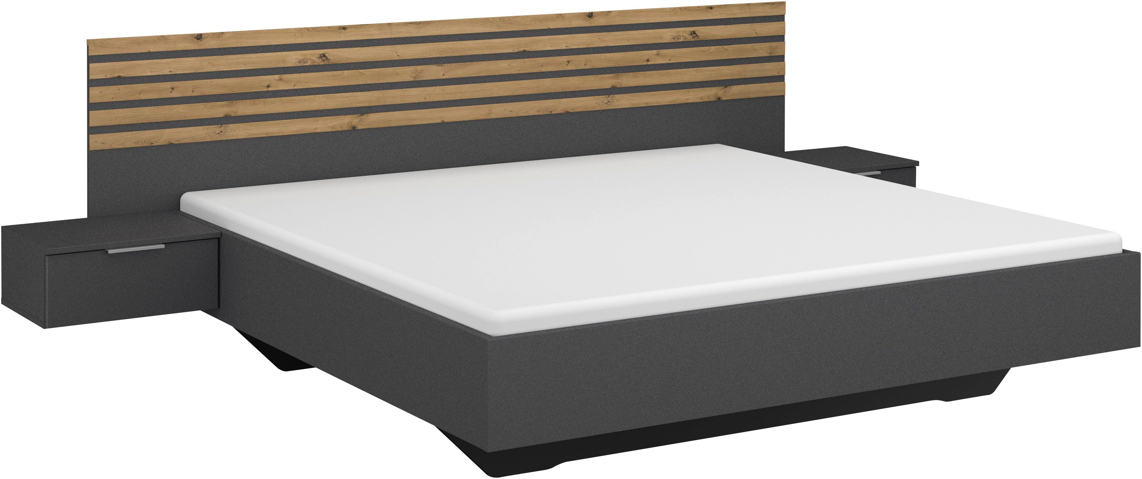 rauch Bettanlage Doppelbett Futonbett LAMELLA in schwebender Optik, (Bett 160x200 oder 180x200 cm), mit eleganter Lamellenabsetzung und 2 Hängenachttische MADE IN GERMANY