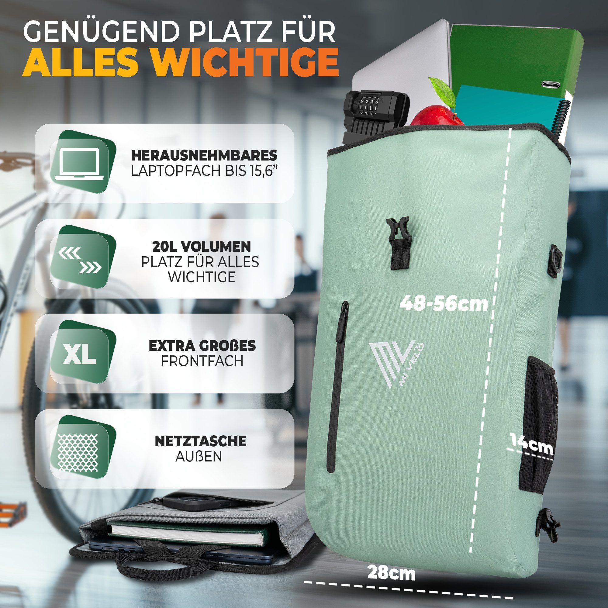 MIVELO Fahrradtasche 3in1 Gepäckträgertasche, Rucksack für Fahrrad Gepäckträger wasserdicht, 20L Volumen