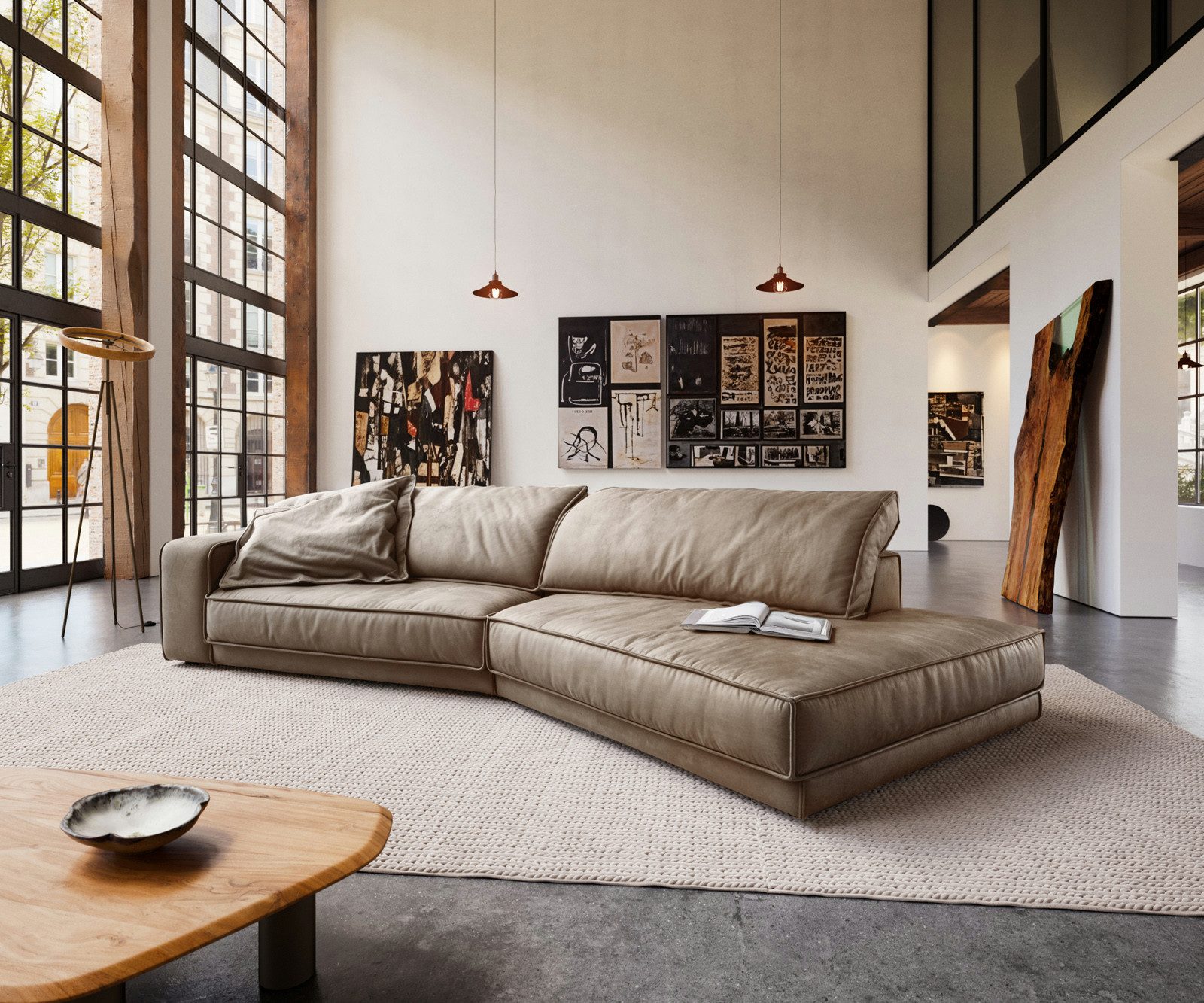 DELIFE Big-Sofa Snoosh, Mikrofaser Schlamm Vintage 400x150 cm Recamiere rechts