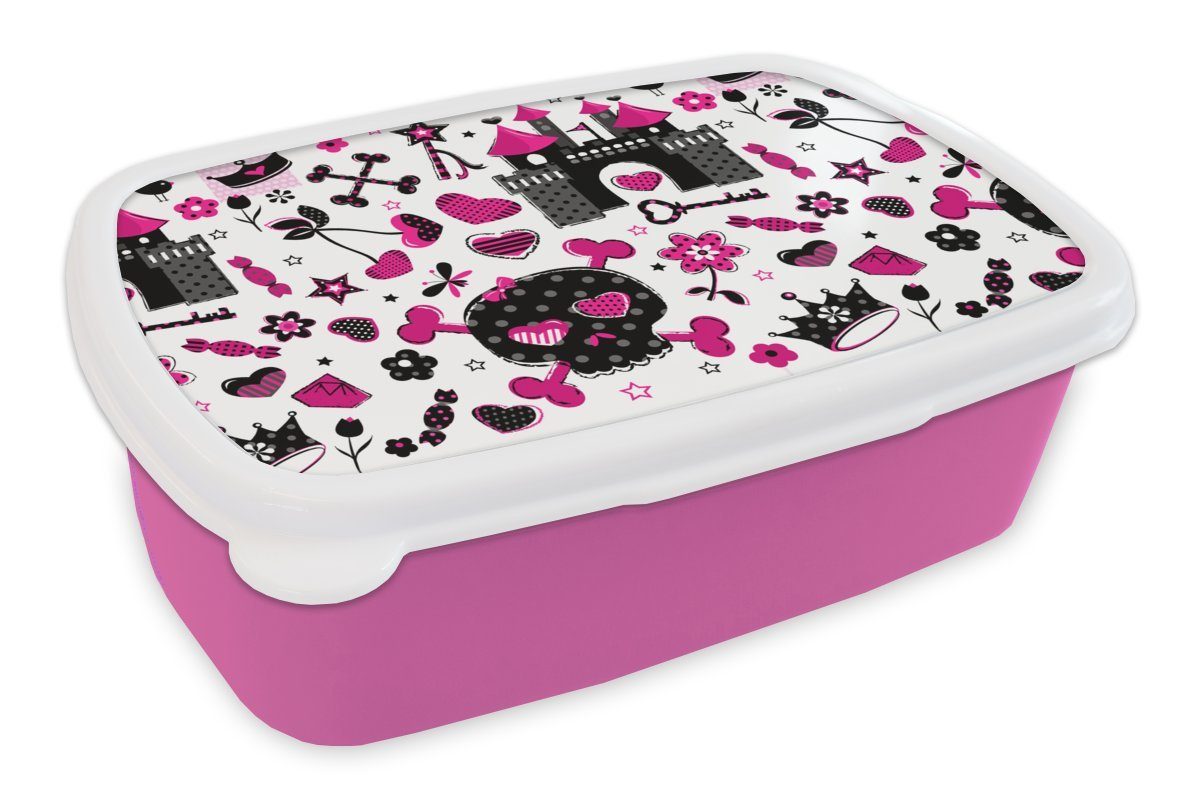 MuchoWow Lunchbox Mädchen - Krone - Herz - Muster - Mädchen - Kind - Kinder, Kunststoff, (2-tlg), Brotbox für Erwachsene, Brotdose Kinder, Snackbox, Mädchen, Kunststoff rosa