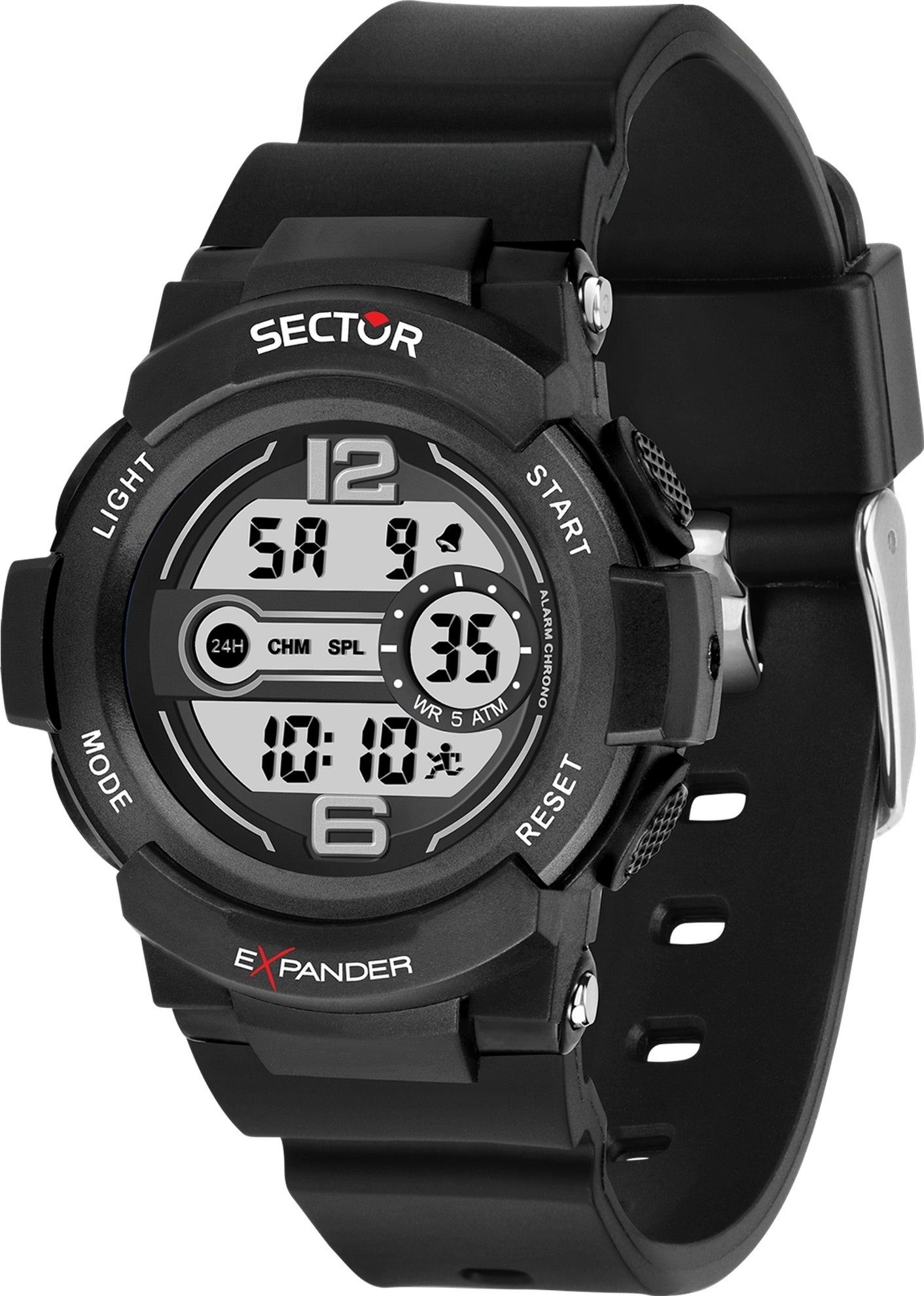Sector Sector Herren Armbanduhr Digital, (Digitaluhr), Herren Armbanduhr eckig groß (ca. 50x44mm) PURarmband schwarz, Casual