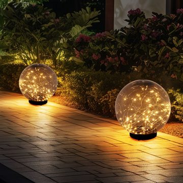 Globo Gartenleuchte, LED-Leuchtmittel fest verbaut, Warmweiß, LED Solar Außen Steh Lampe Garten Lichterkette Kugel Park Lampe rauch