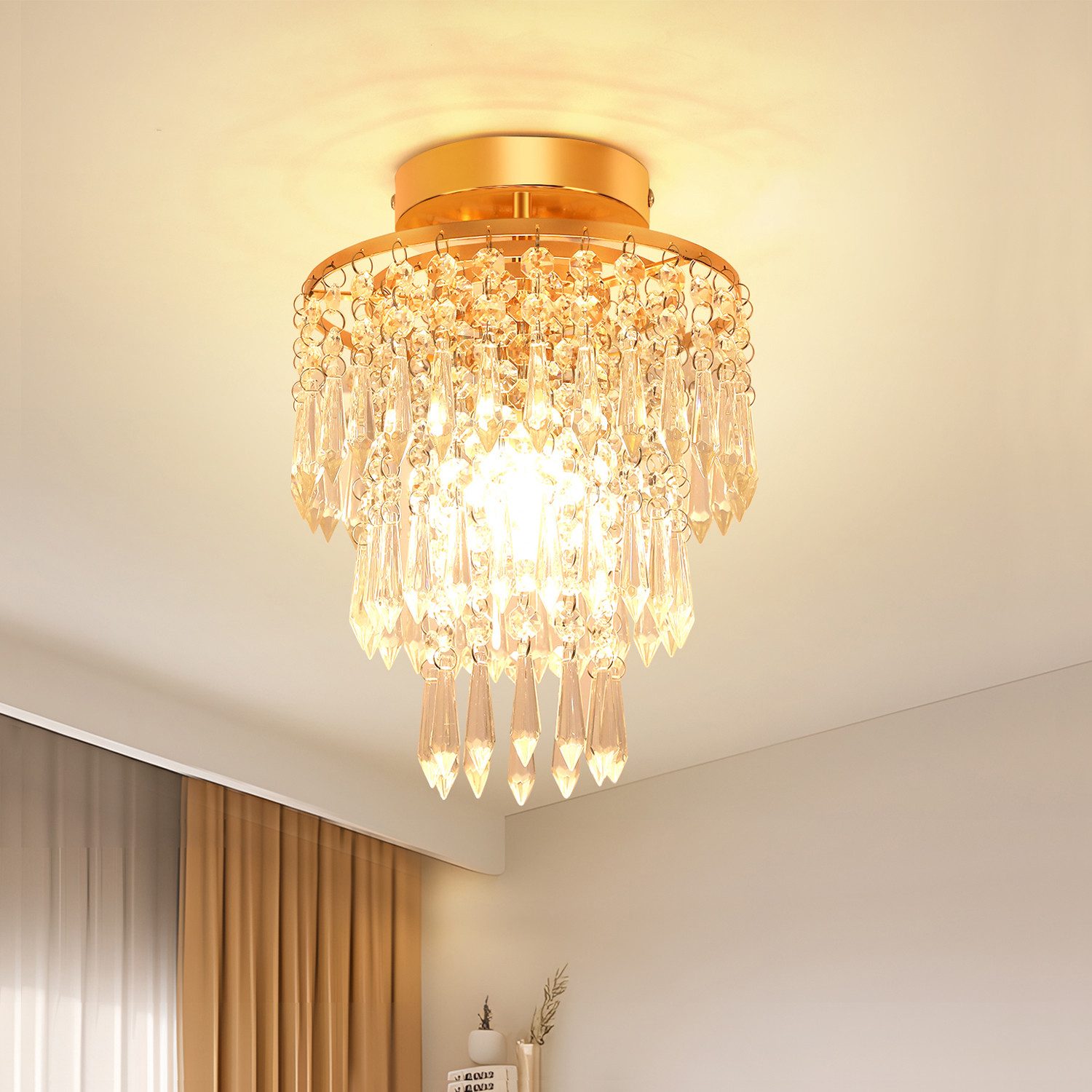 oyajia Deckenleuchte Goldene Edelstahl Kristall Kronleuchter Deckenlampe, E14 Lampenfassung, LED wechselbar, Ø20x28cm Chrom-Stil Deckenleuchte, für Schlafzimmer, Flur, Esszimmer