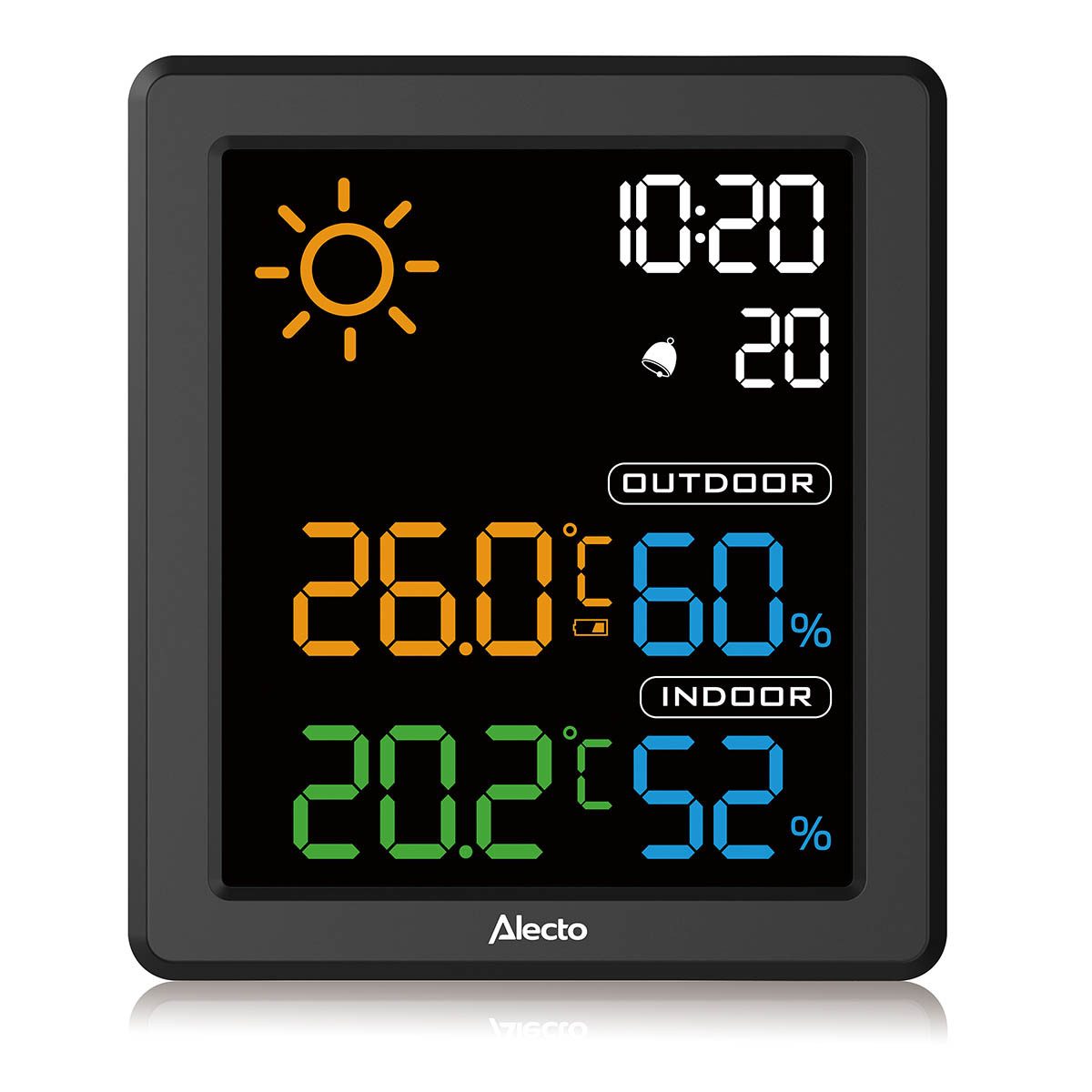 Alecto WS1000 Wetterstation (Innengerät (Display) Außengerät (Sensor) USB-A auf USB-C Ladekabel 2x AAA-Batterie für Außensensor Universal-Handbuch, Drahtloser Außensensor, Wettervorhersage, Wecker, Schlummerfunktion)