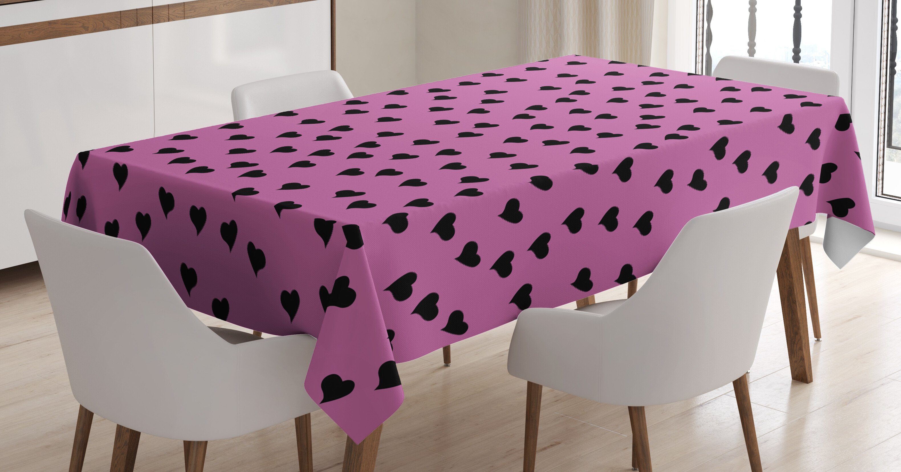 Abakuhaus Tischdecke Farbfest Waschbar Für den Außen Bereich geeignet Klare Farben, Hot Pink Black Hearts Romantic