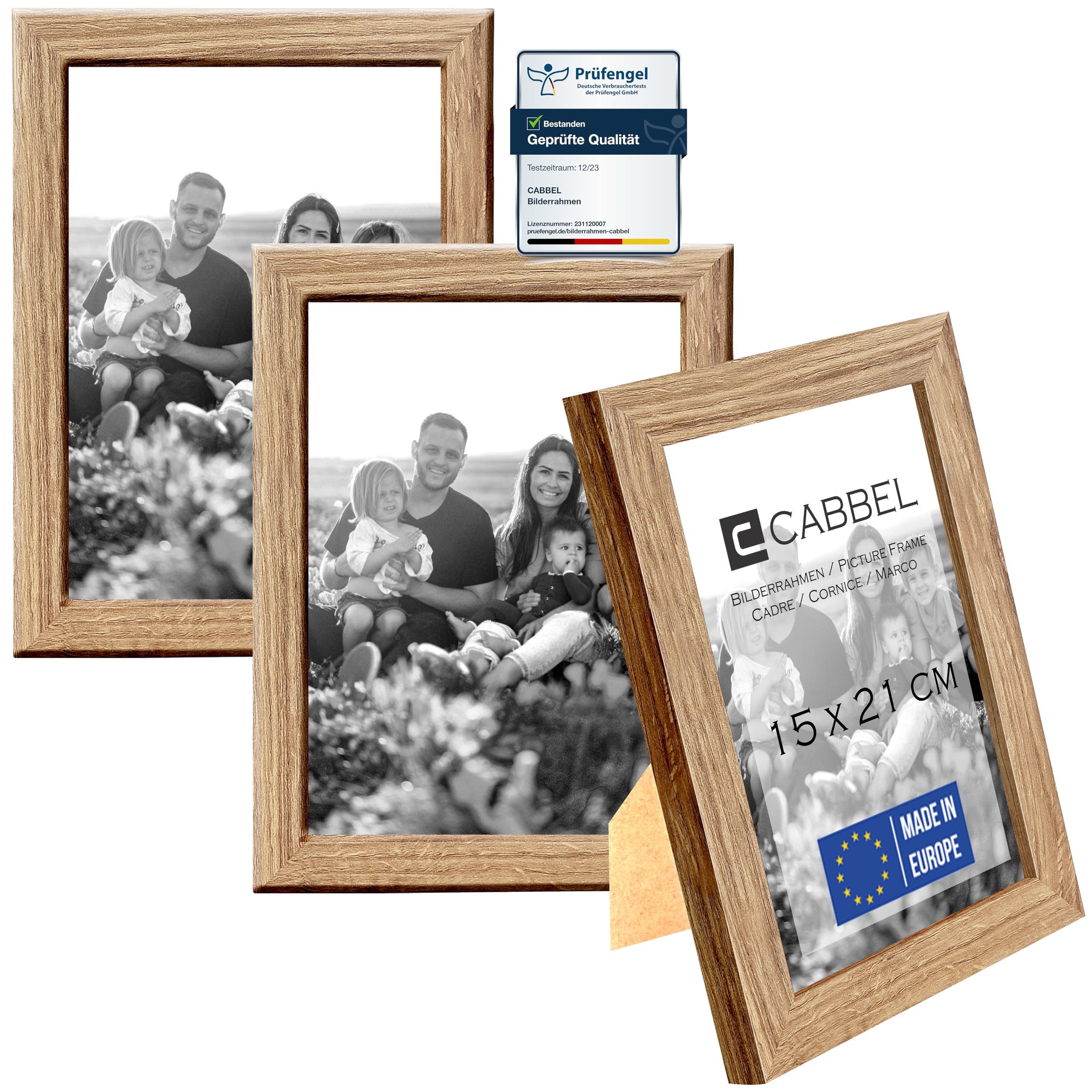 CABBEL Bilderrahmen MDF Holzrahmen Fotorahmen modern Collagen Foto Poster Galerie Wanddeko, für 3 Bilder (3 St), 15x21 cm Eiche Wohnzimmer elegant Schmal Fotogalerie Schlafzimmer