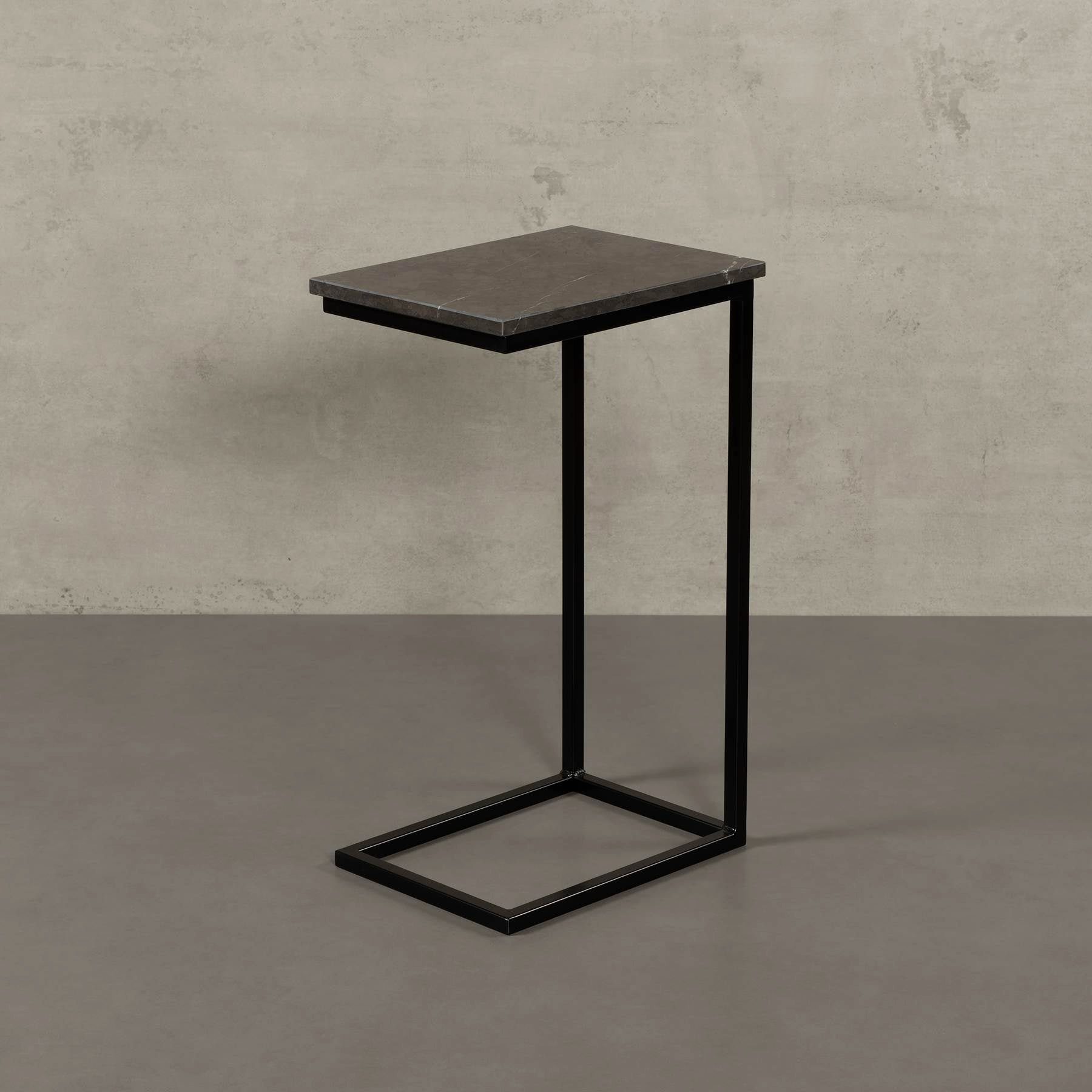 MAGNA Atelier Couchtisch STOCKHOLM mit ECHTEM MARMOR, Wohnzimmer Tisch eckig, Laptoptisch, schwarz Metallgestell, 40x30x68cm Grigio Marquina