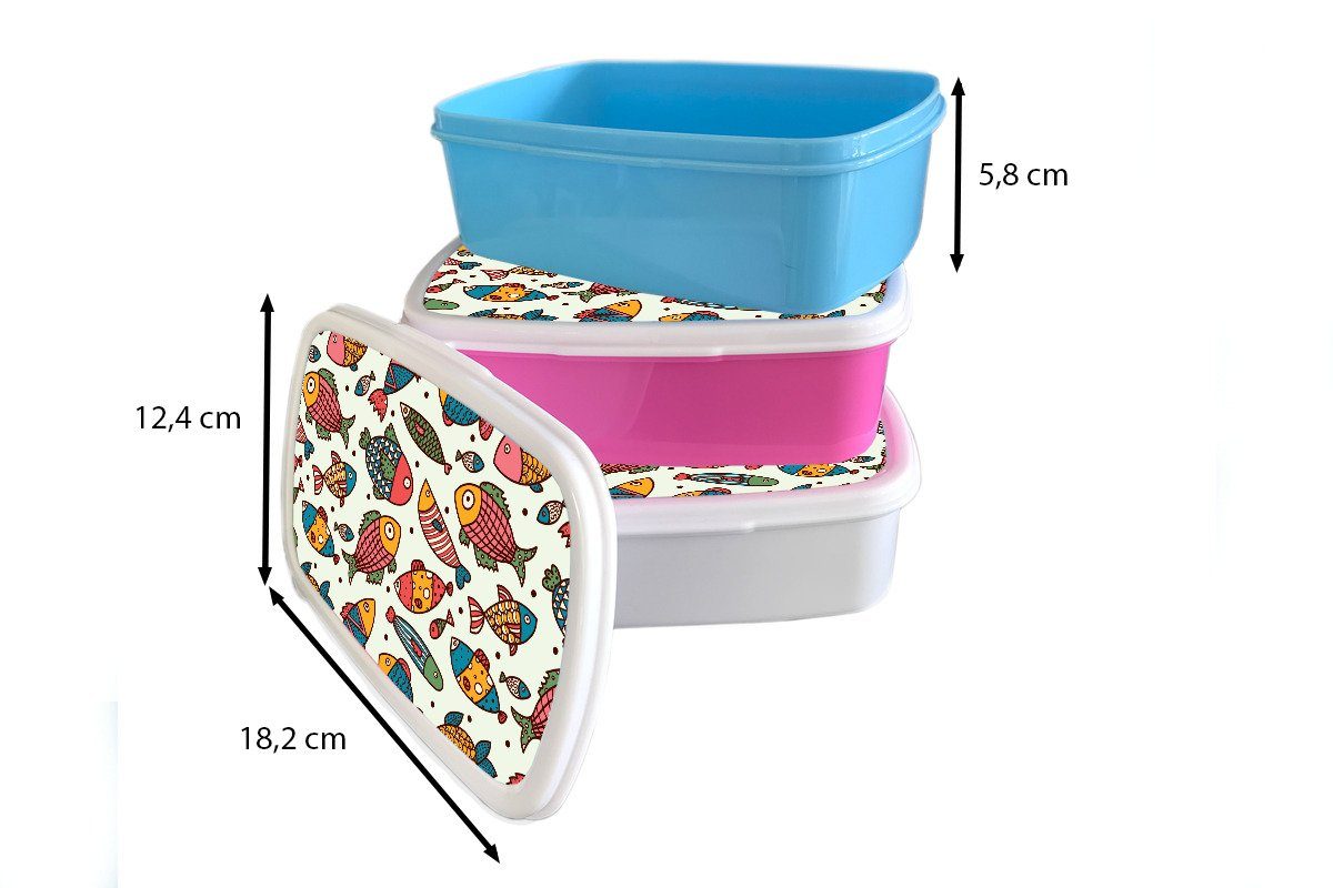 MuchoWow Lunchbox Muster - für - Erwachsene, Kinder (2-tlg), Meerestiere, - weiß Meer Mädchen und Brotdose, und Jungs für Brotbox Fische Kunststoff