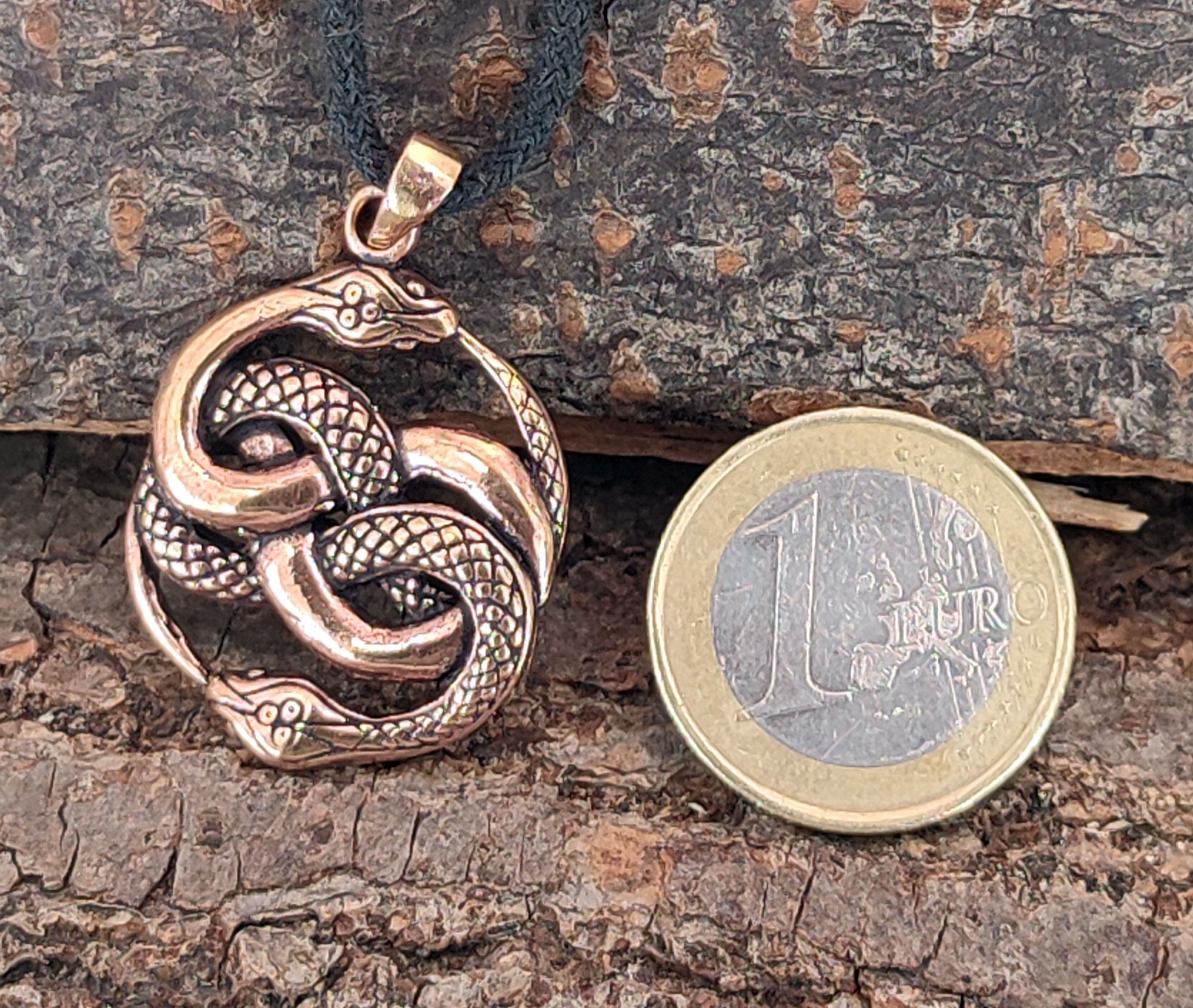 Kettenanhänger Bronze Knoten Schlange Kiss Auryn Anhänger zwei Schlangen Leather of Snake