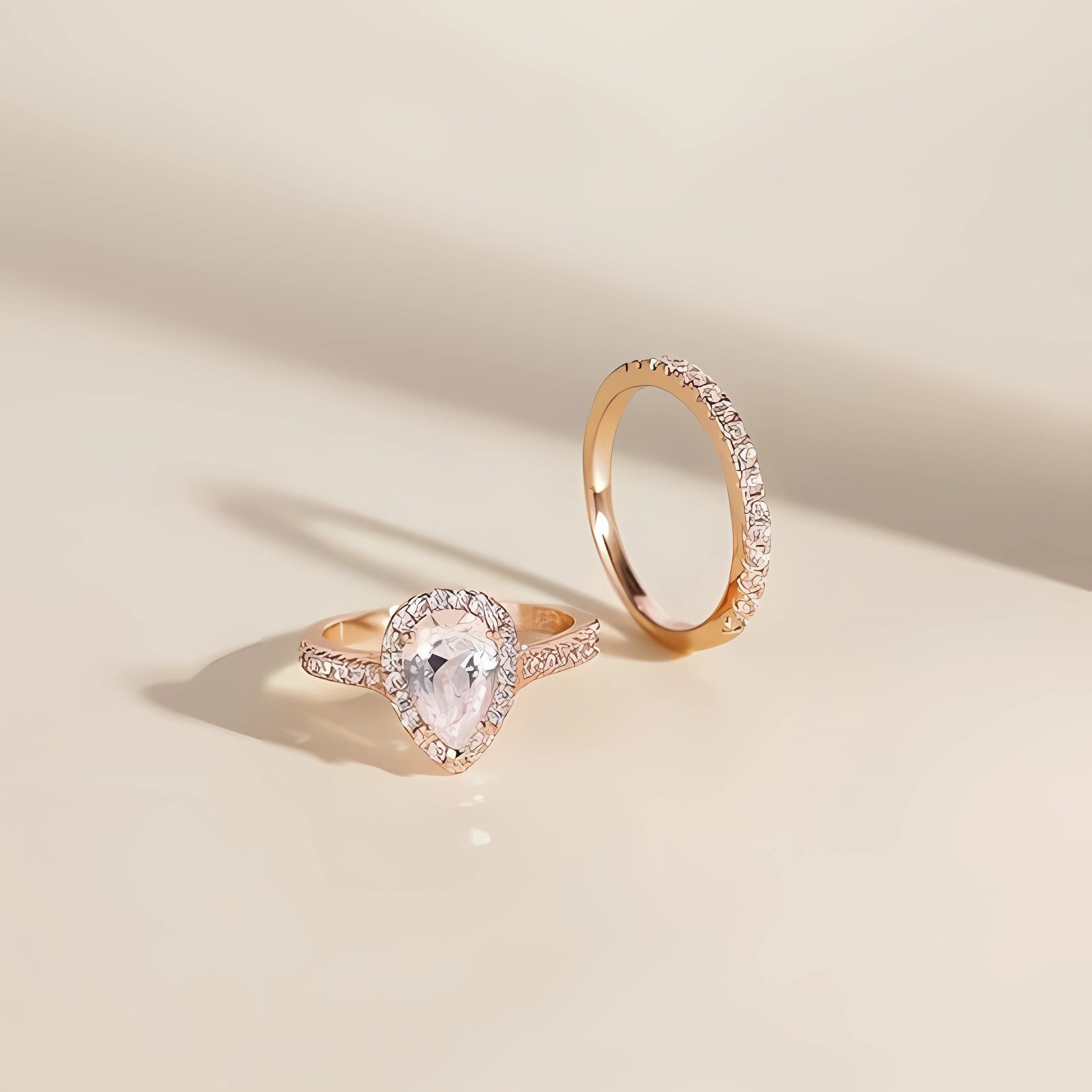 Jumpeak Diamantring Labordiamant 1.5 Karat,Goldener Ring Damen,585 Gold,Diamant Ring, D VVS2 2EX,Tropfenförmiger Diamant,Geschenk für Ehefrau,Ring Set