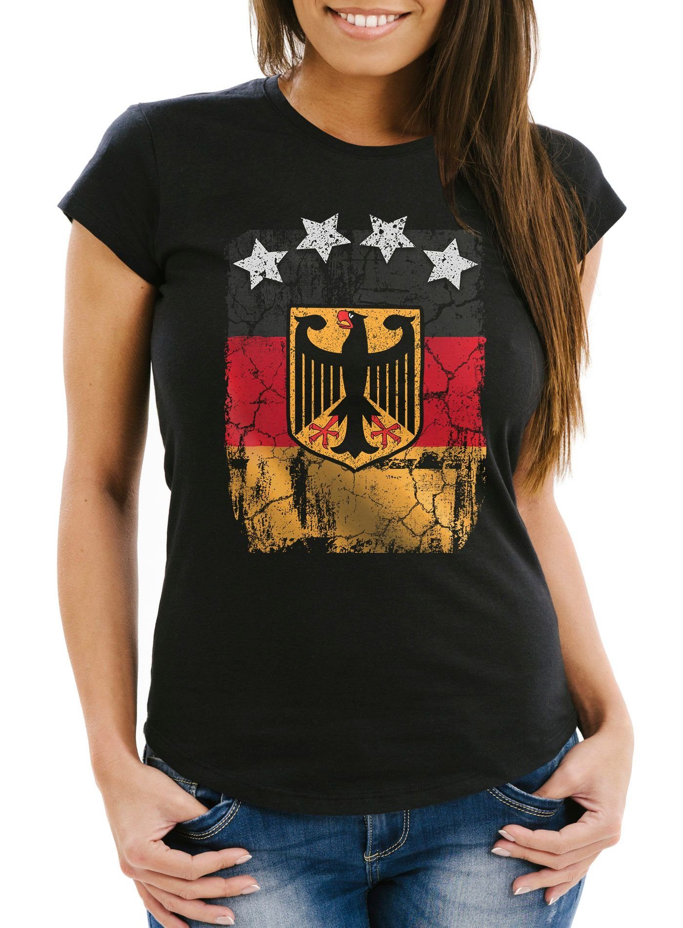 MoonWorks Print-Shirt Cooles Damen WM-Shirt Deutschland Flagge Vintage Fußball Sterne mit Print